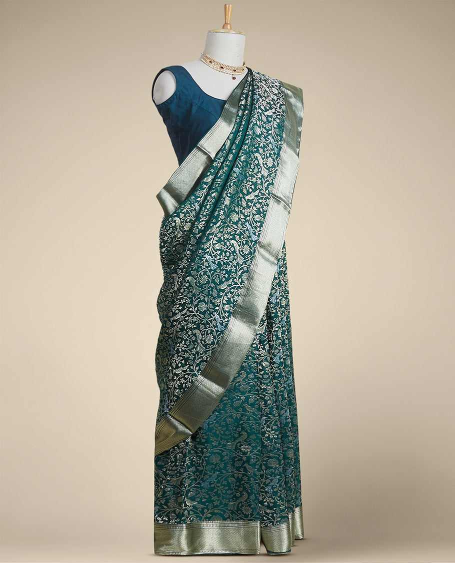 Pothys Green floral embroidery pure crepe saree with self intricate zari design border - view 2