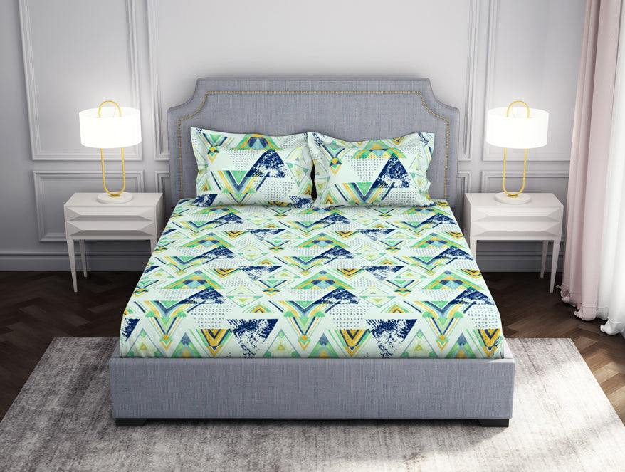Spaces India Geometric Soothing Sea - Light Aqua Microfiber Double Bedsheet - Adore By Welspun
