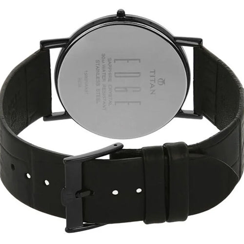 Titan Edge Quartz Analog Black Dial Leather Strap Watch for Men 37.3mm NT1595NL01 - view 4