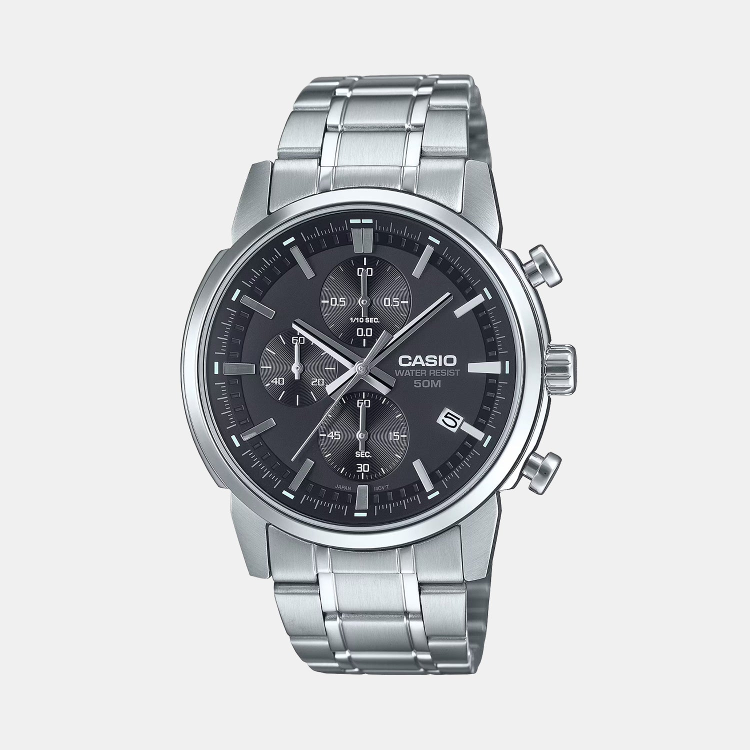 Casio Enticer Men Quartz Black Dial Chronograph Stainless Steel Watch A2302