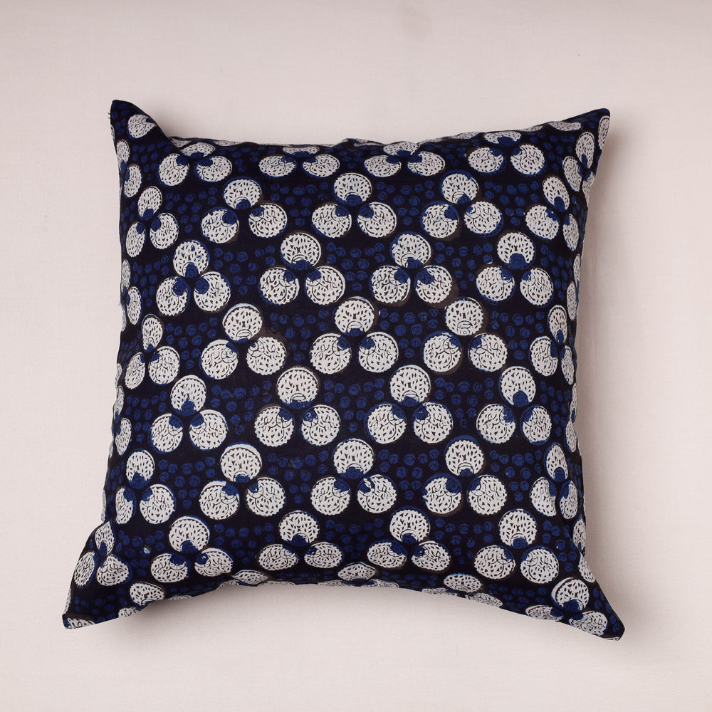 HAVELI CHRONICLES Blue - Bagru Hand Block Printed Pure Cotton Cushion Cover (16 in x 16 in)
