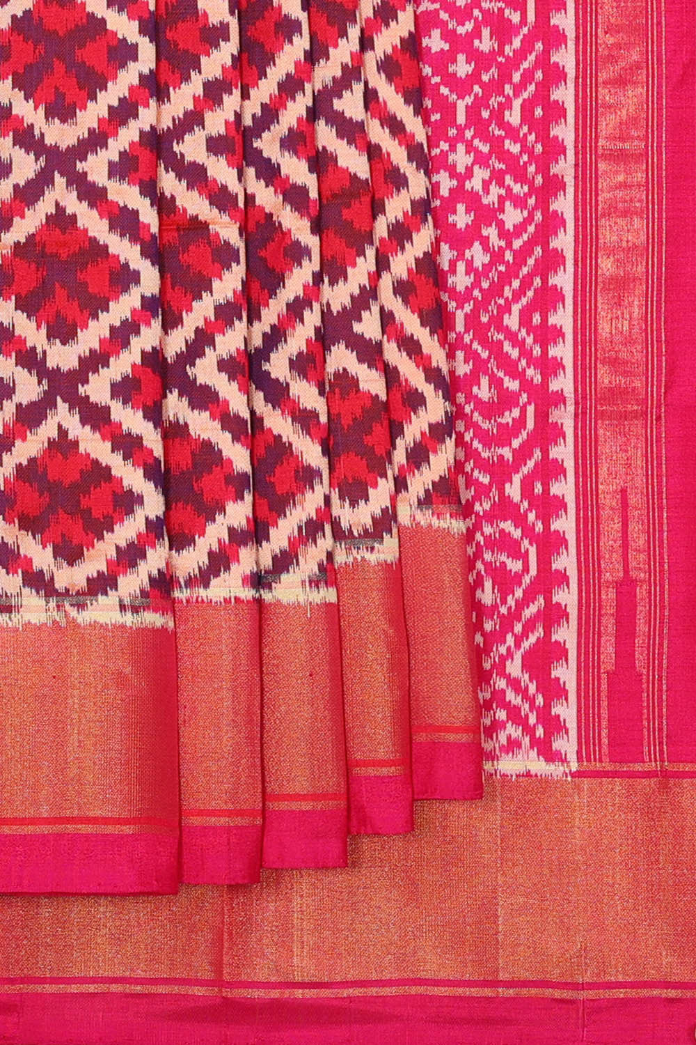 Kalanjali Ikat Silk Dark Magenta Saree – Women's