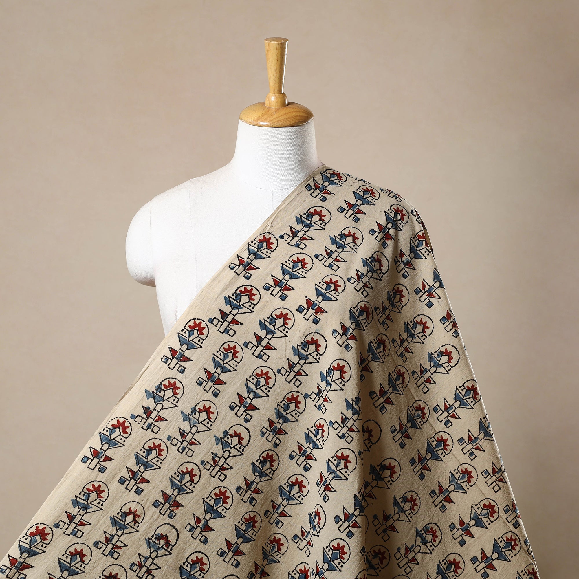 KACHCHH JI CHHAAP Beige - Block Print Cotton Natural Dyed Ajrakh Fabric 51
