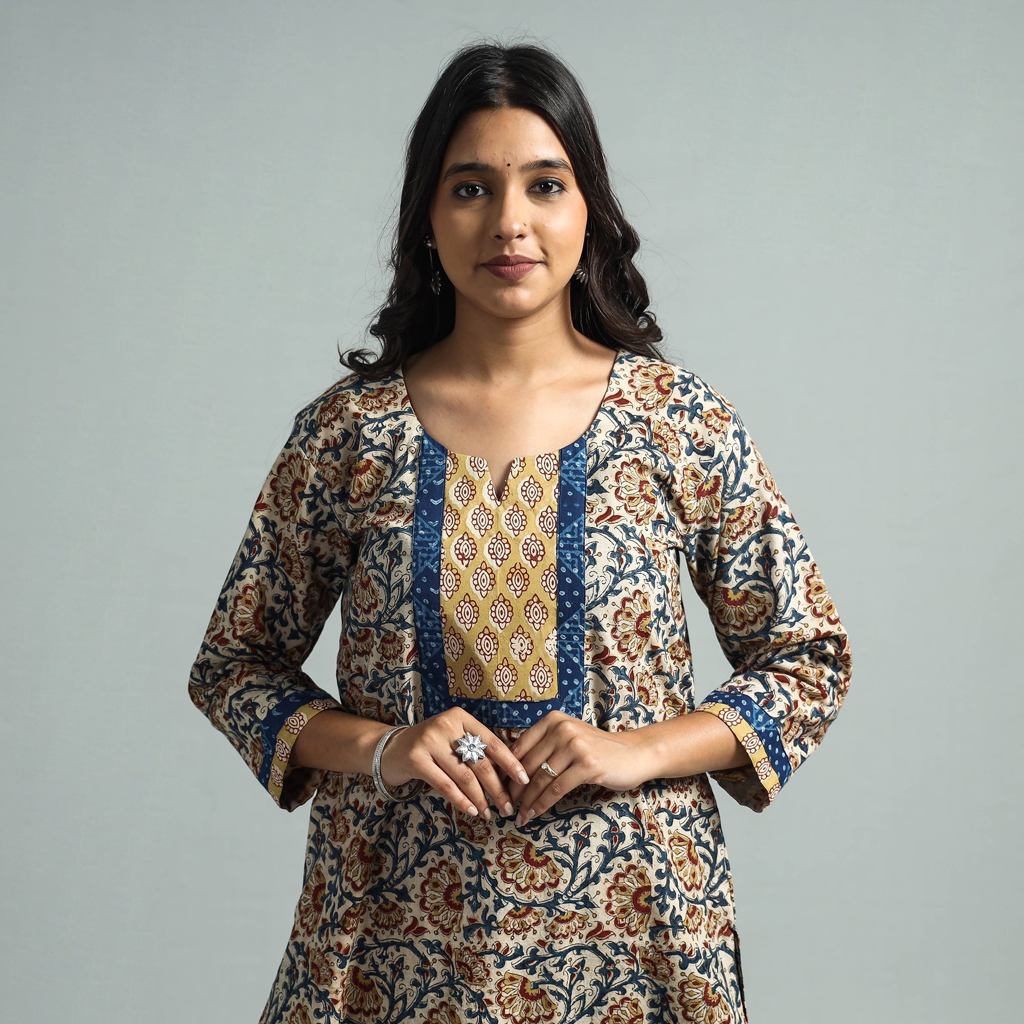 ITOKRI CASUALS Beige - Pedana Kalamkari Block Printed Cotton Kurta with Palazzo Set