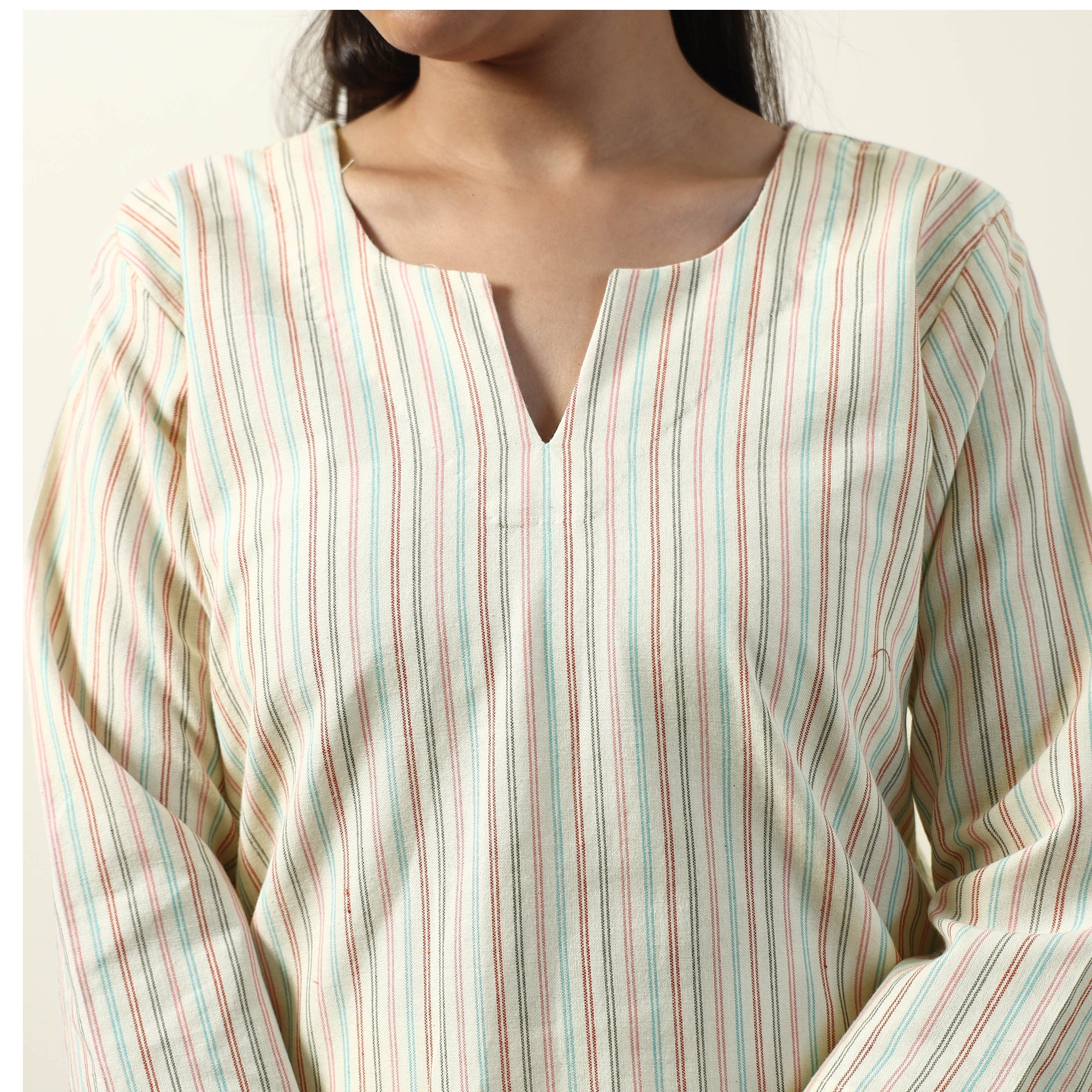 ITOKRI CASUALS Beige - Jhiri Handloom Cotton Straight Short Kurta - view 6