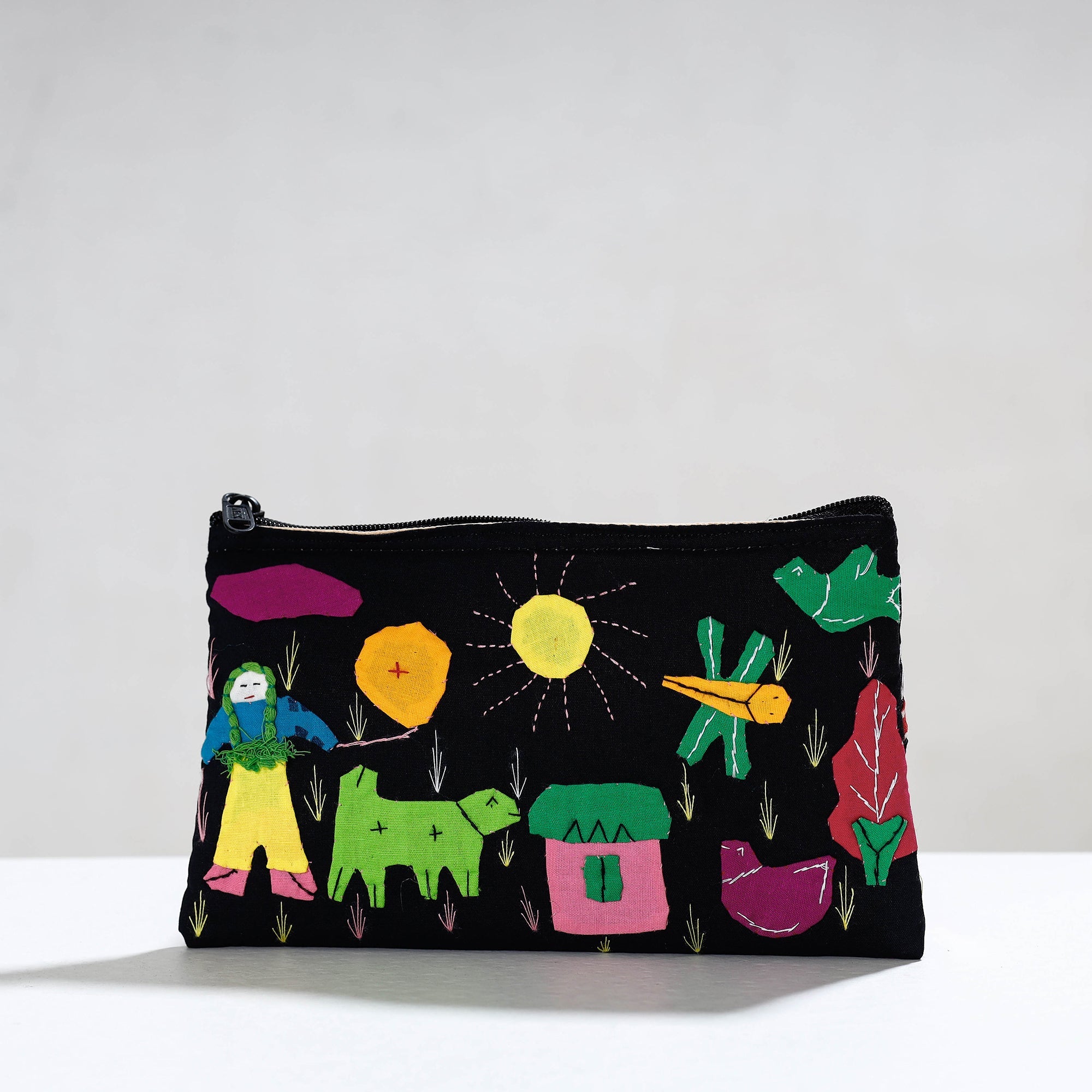 ASHOKA ASSEMBLE - CELEBRATING CRAFTS OF ODISHA Black - Pipli Applique Work Cotton Cosmetic Pouch