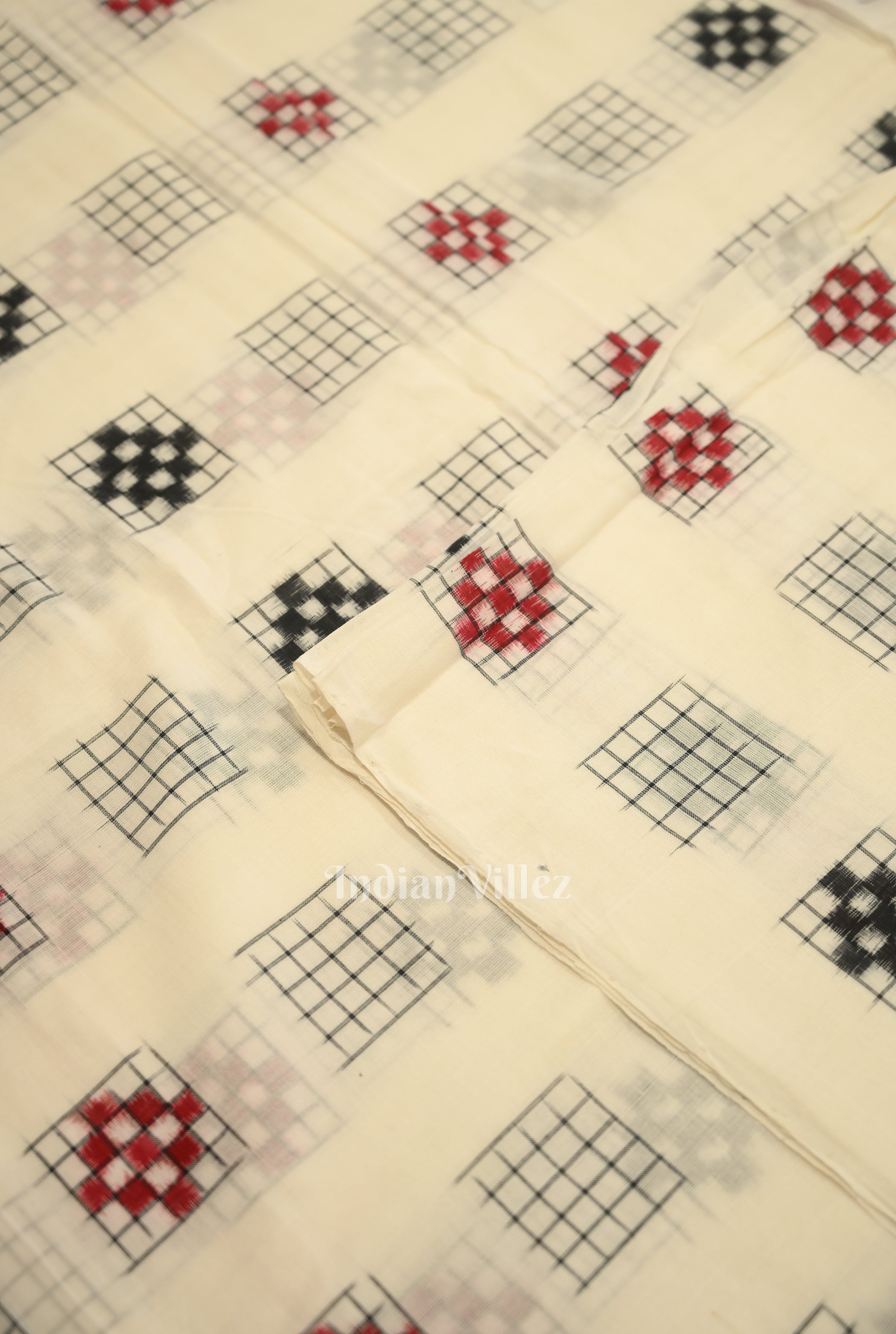 IndianVillèz White Ashwini Motif Odisha Ikat Sambalpuri Cotton Fabric - view 2