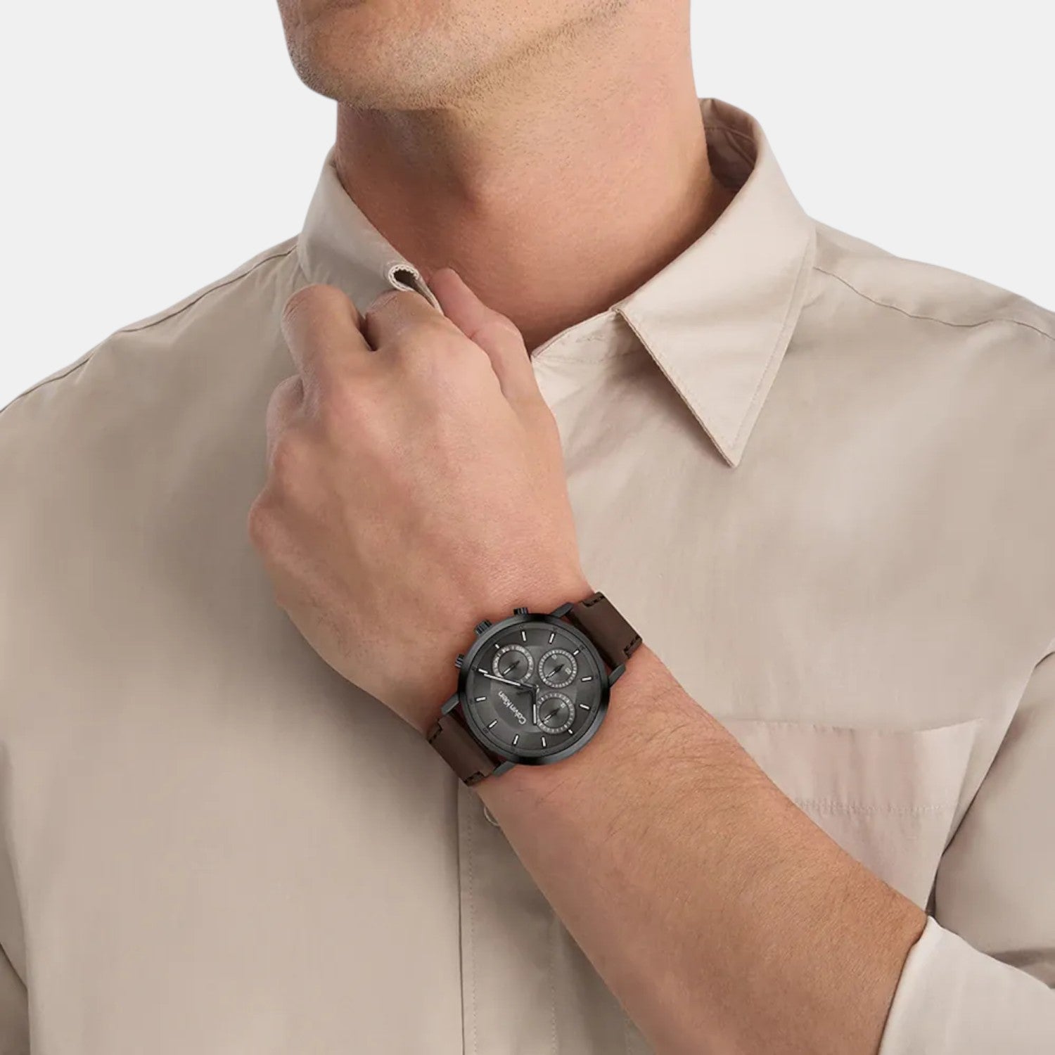 Calvin Klein Gauge Men Quartz Grey Dial Multi-Function Leather Watch 25200498 - view 4