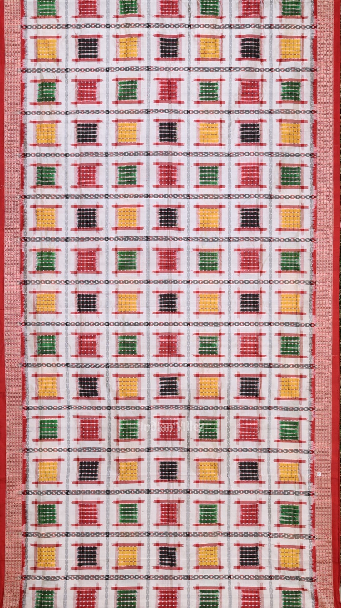 IndianVillèz White with Multicolor Ashwini Odisha Ikat Sambalpuri Silk Saree - view 4