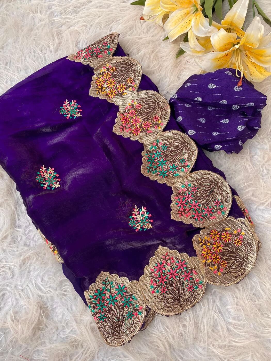 Tasrika Precious Purple Embroidery Work Fendy Silk Saree With Classy Blouse Piece - view 2