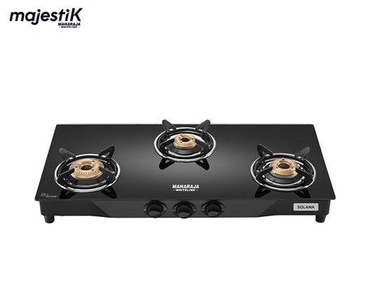 Maharaja Whiteline Solana 3 Burner Glass Top Gas Stove | Black