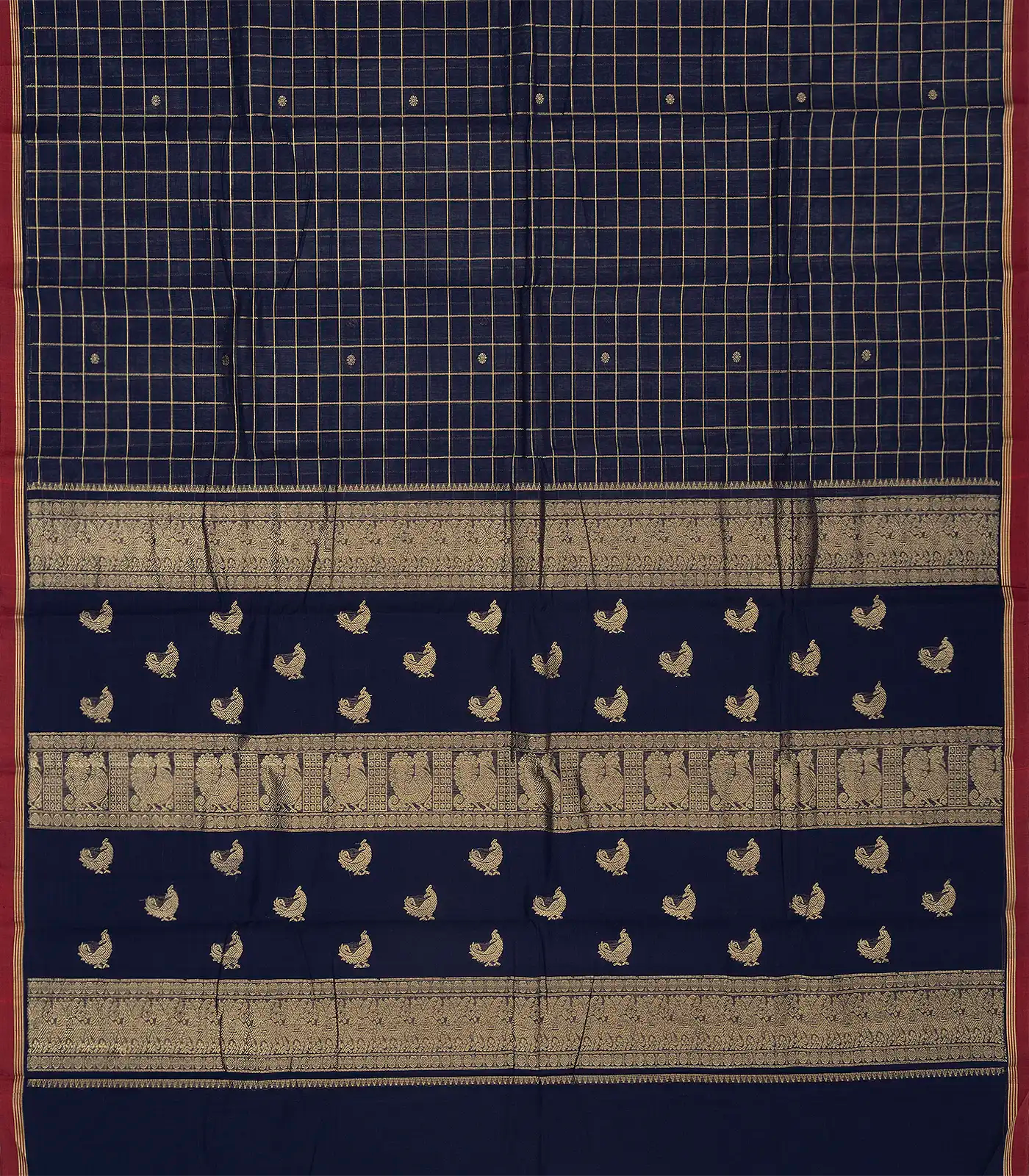 RmKV Midnight Blue Handloom Kanchi Cotton Saree With Zari Checks - view 2