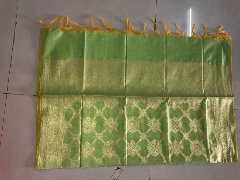 Peachmode Seller Light Green Woven Banarasi Silk Dupatta
