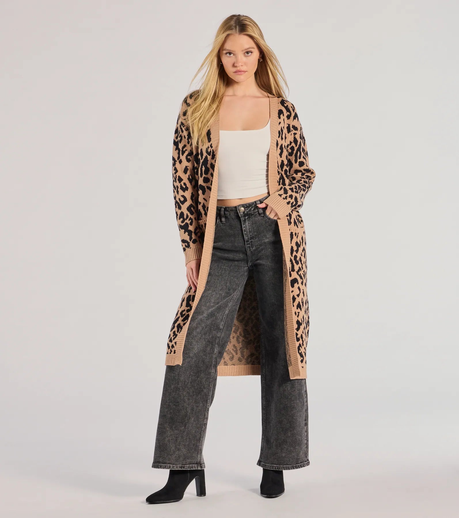 Windsor Fierce Vibes Leopard Print Long Sleeve Knit Duster