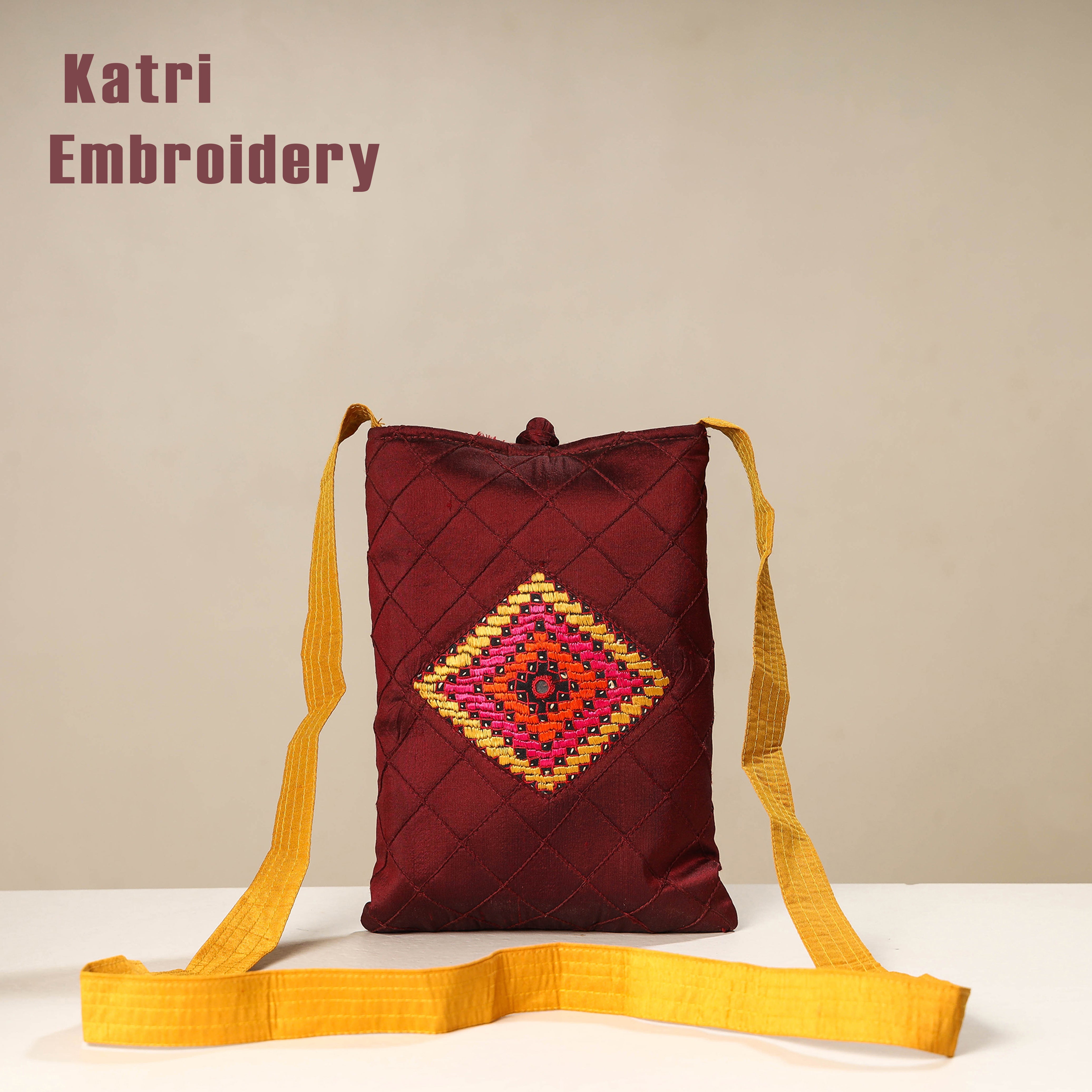 WAMA BY SMITA JAIN Brown - Kutch Katri Embroidery Silk Sling Bag
