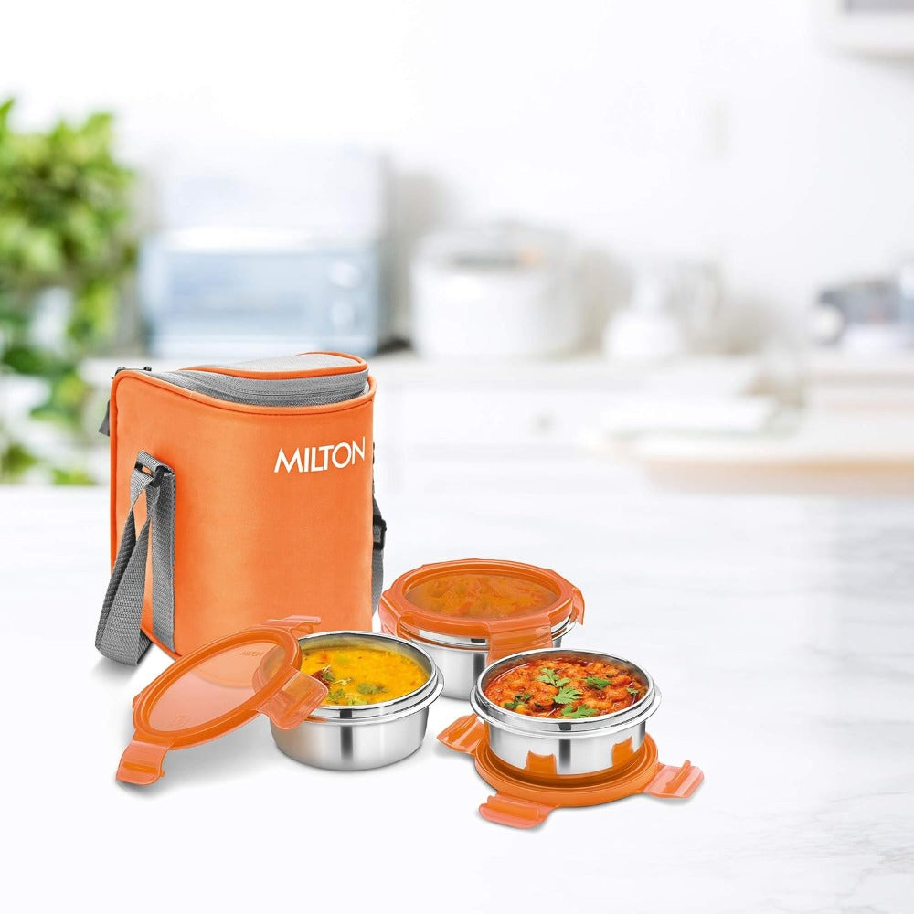 RasoiShop NAVRATRI COMBO #2 -Milton Cube 3 Stainless Steel Tiffin + Borosil Dessert 170 ML Glass Katori Set of 6 Pcs - view 2