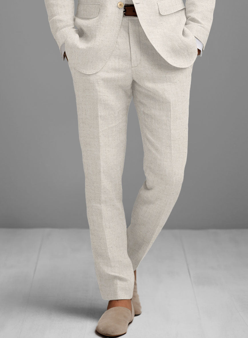 StudioSuits Solbiati Beige Herringbone Linen Pants - view 2