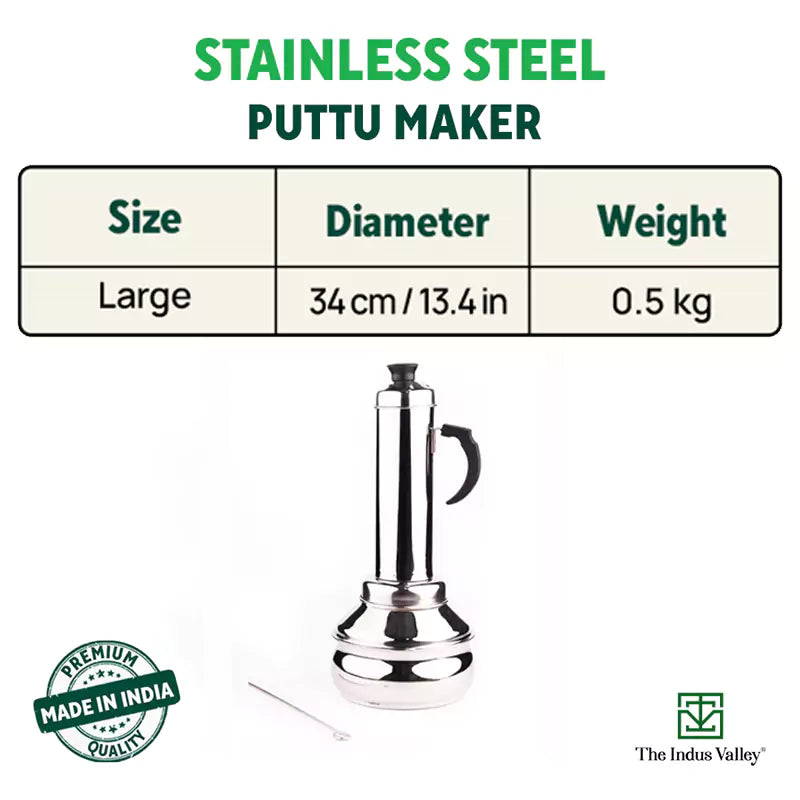 The Indus Valley Stainless Steel Puttu Maker, Premium Quality, 100% Toxin-free, Non-stick, Bakelite Handle, Induction & Gas - view 3