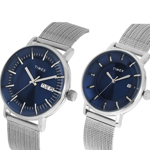 Timex Blue Round Dial Analog Pair's Watch 43mm & 36 mm TW00PR323 - view 2