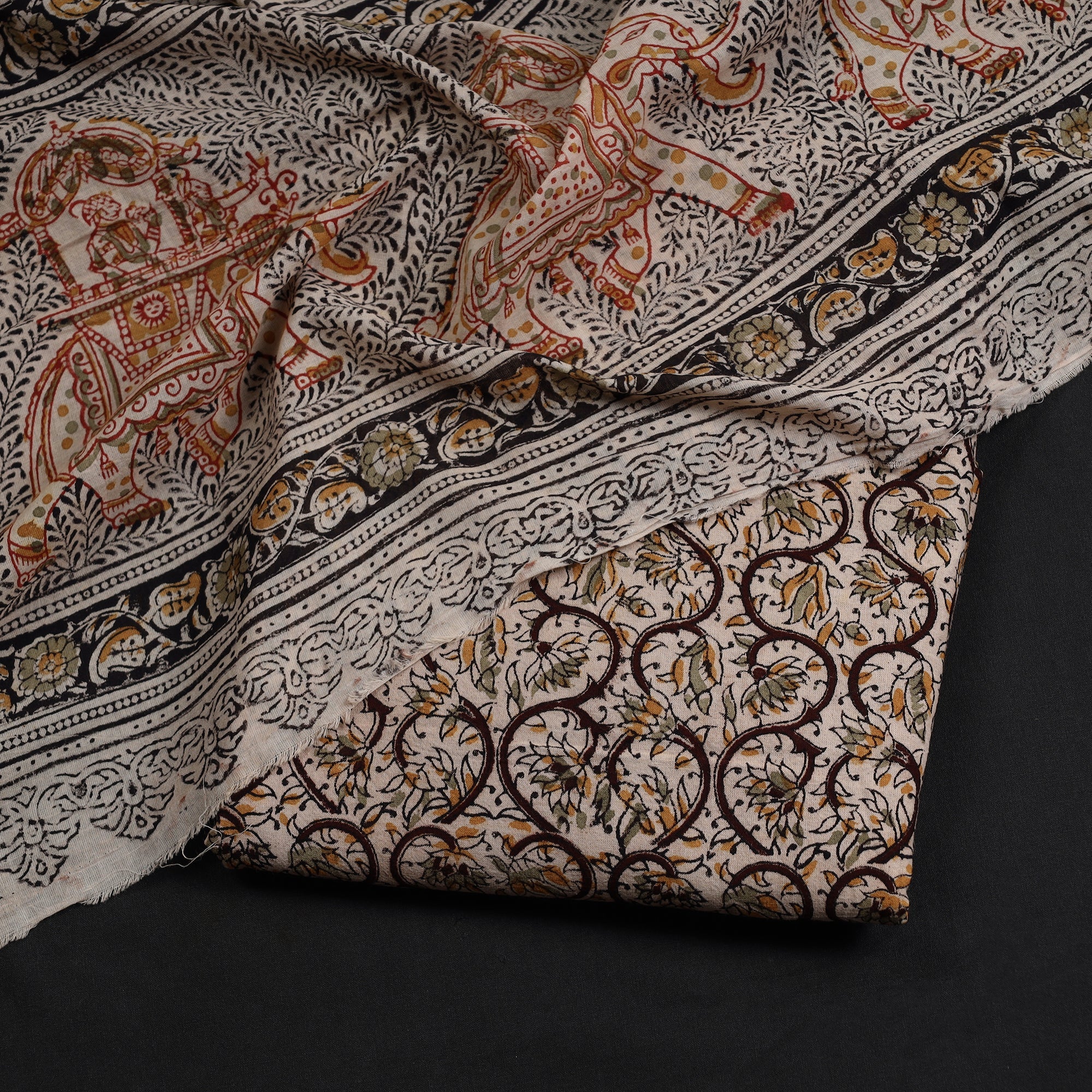 VENKATA BHANU KALAMKARI PEDANA Brown - 2pc Pedana Kalamkari Block Printed Cotton Suit Material Set 05 - view 2