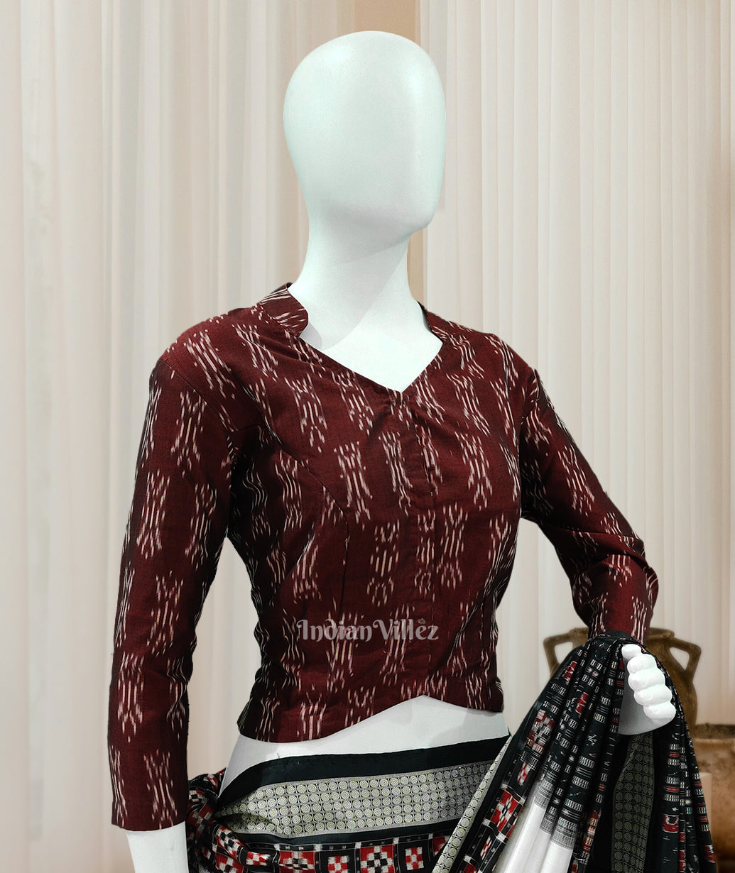 IndianVillèz Maroon Pochampally Ikat Cotton Blouse