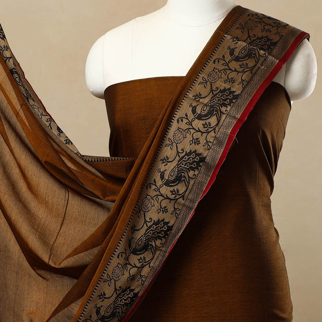 SOUTH KARGHA Brown - 3pc Mercerised Cotton Dharwad Dress Material 22 - view 3