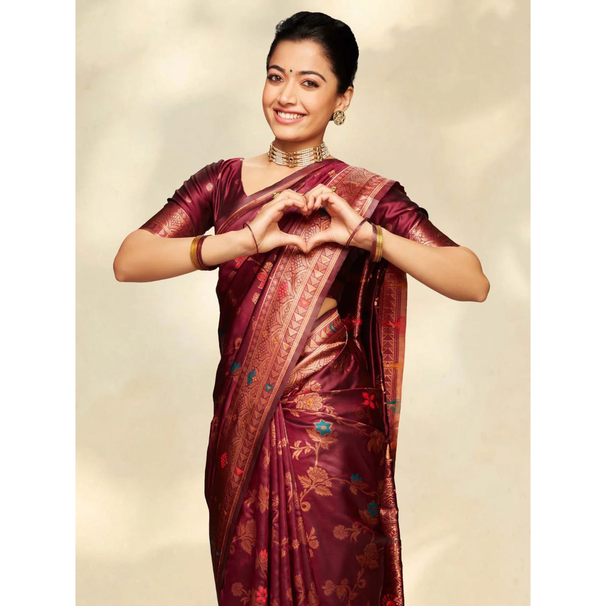 Peachmode Maroon Floral Woven Art Silk Saree – Women's - view 7