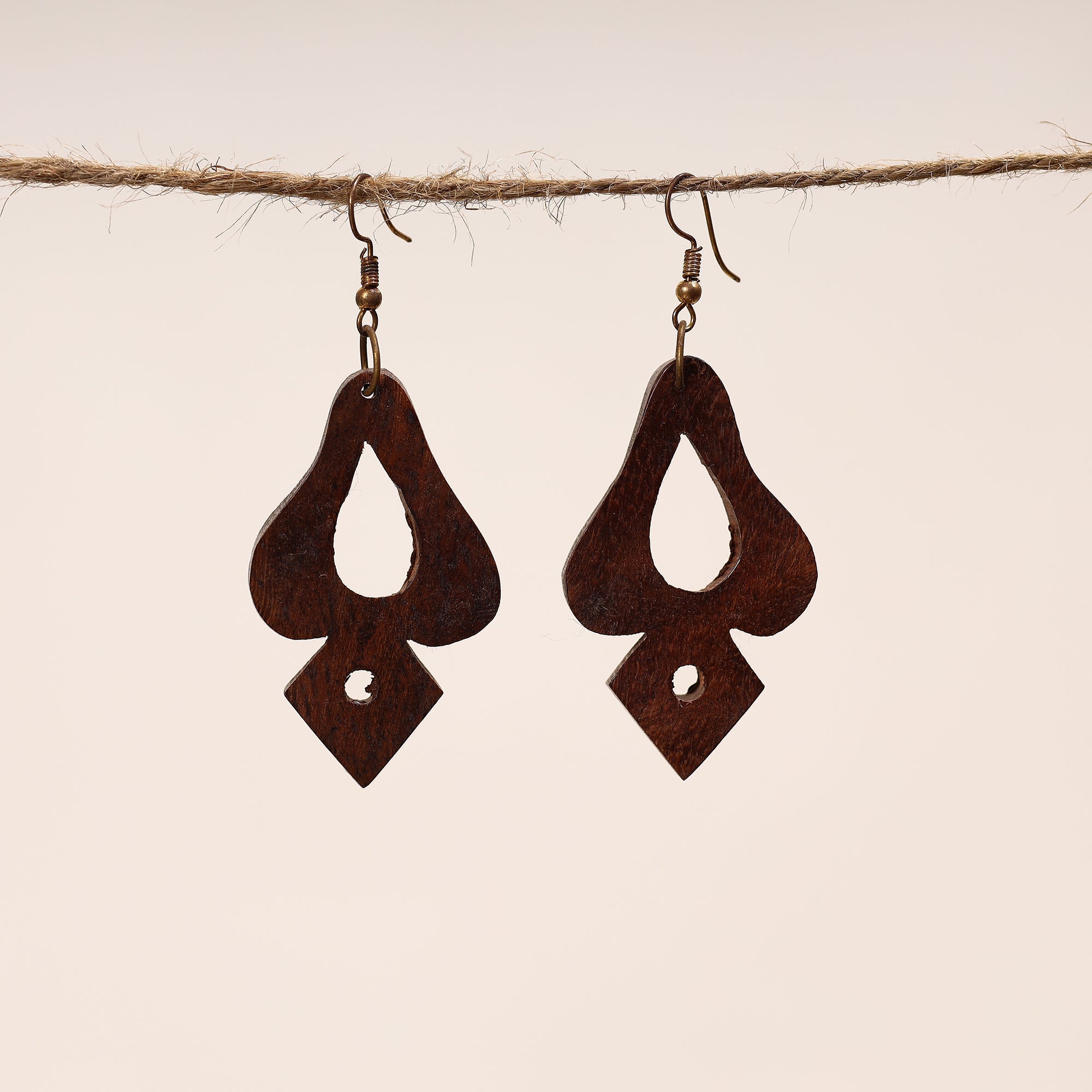 ITOKRI CRAFTS INITIATIVE Bijnor Hand Carved Sheesham Wood Earrings