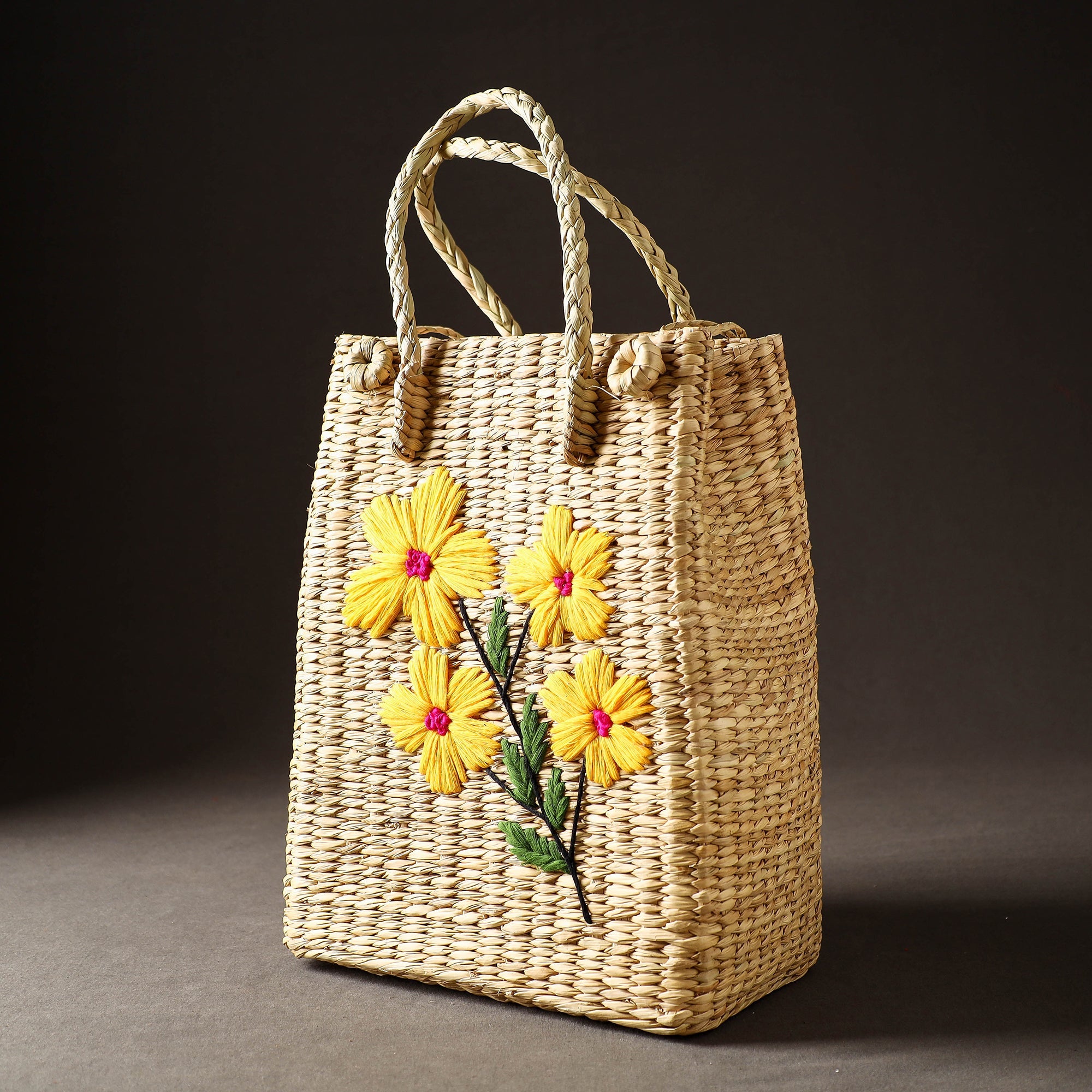 ITOKRI CRAFTS INITIATIVE Beige - Handcrafted Natural Water Reed Embroidered Shopping Bag - view 2