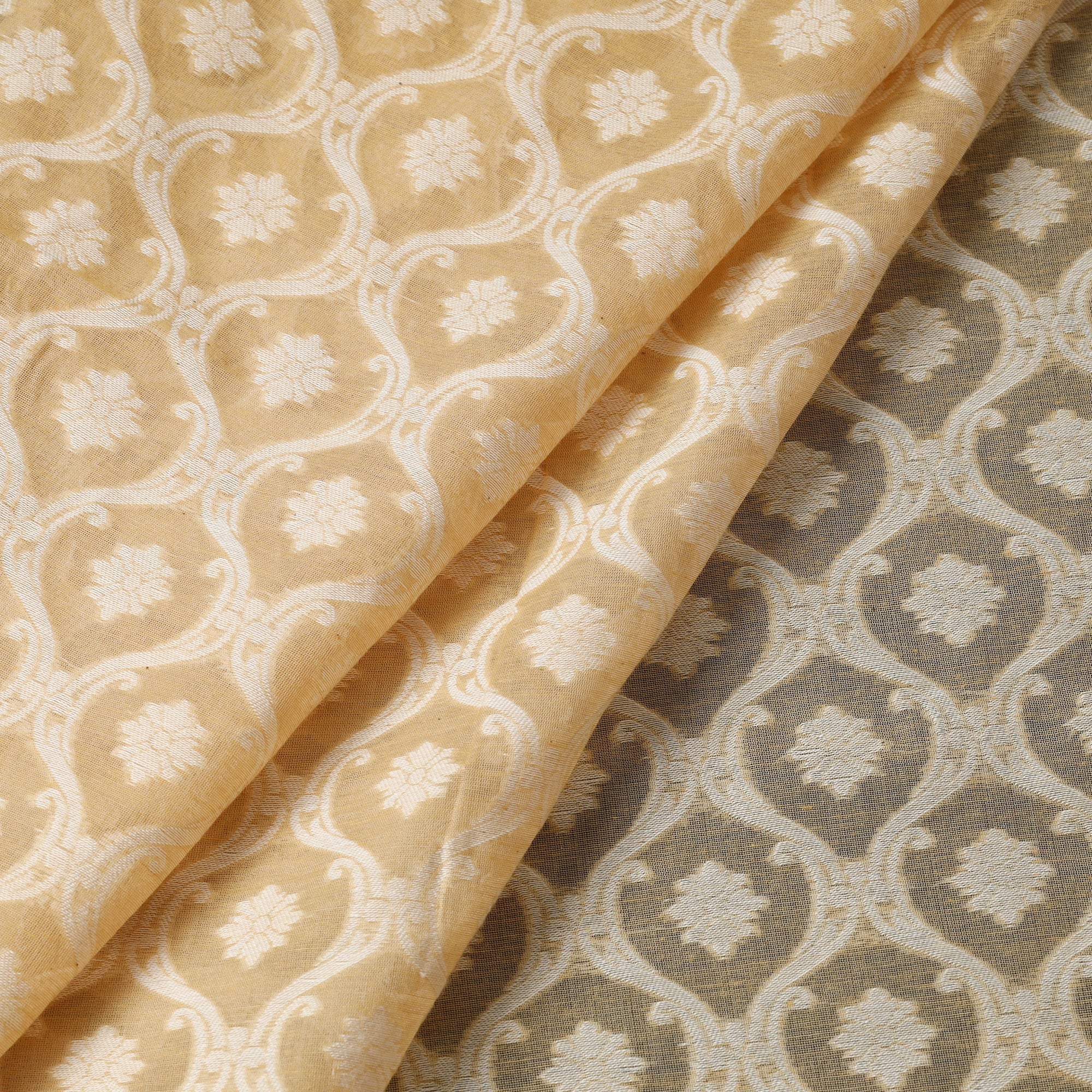 ITOKRI CRAFTS INITIATIVE Beige - Pure Banarasi Handwoven Cutwork Buti Cotton Fabric - view 2