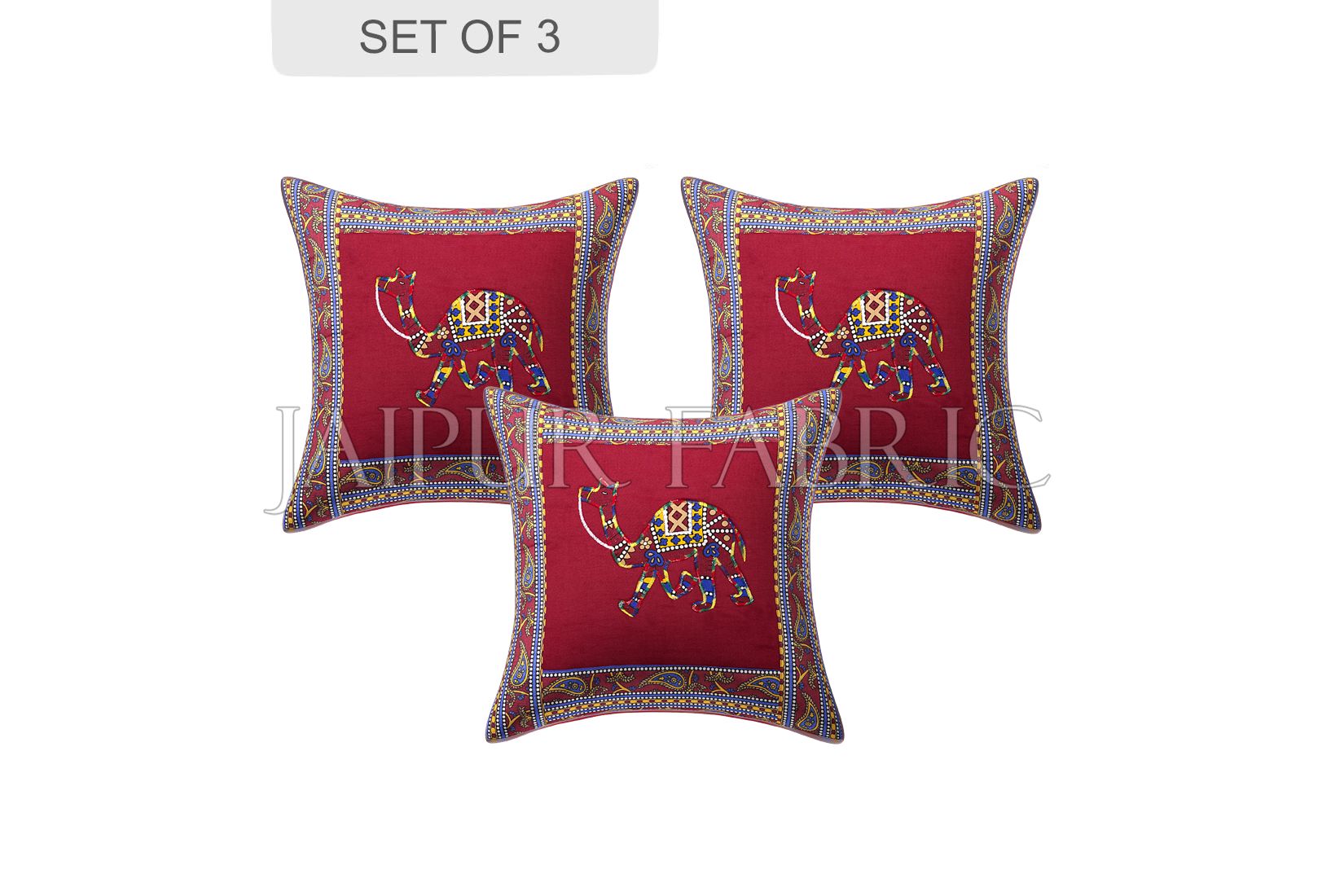 JaipurFabric® Maroon Camel Design Patchwork & Applique Cushion Cover - view 2