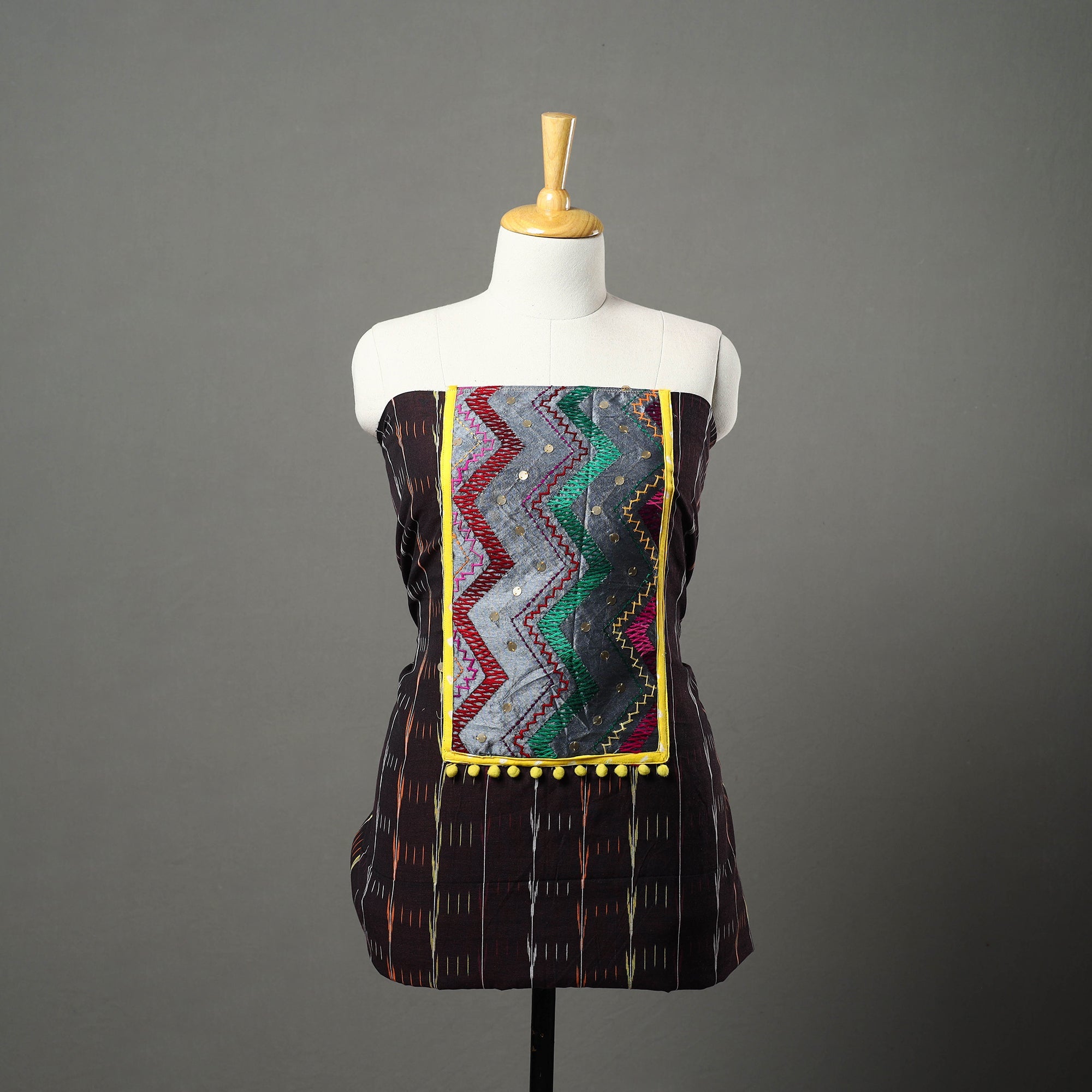 NOORI BAZAR Brown - Ikat Cotton Kurta Material with Patchwork (3m) 09