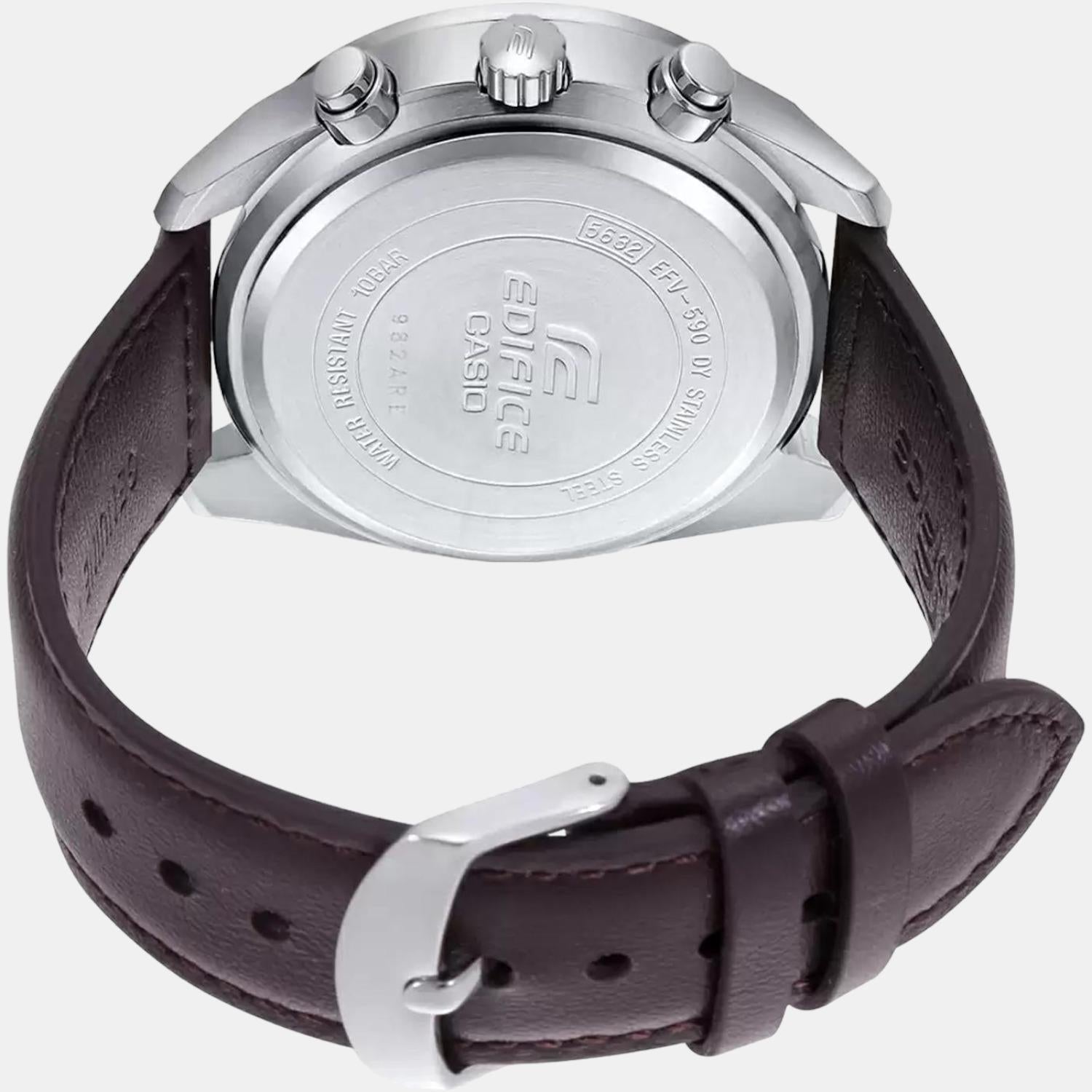 Casio Edifice Men Quartz Black Dial Chronograph Leather Watch ED486 - view 3