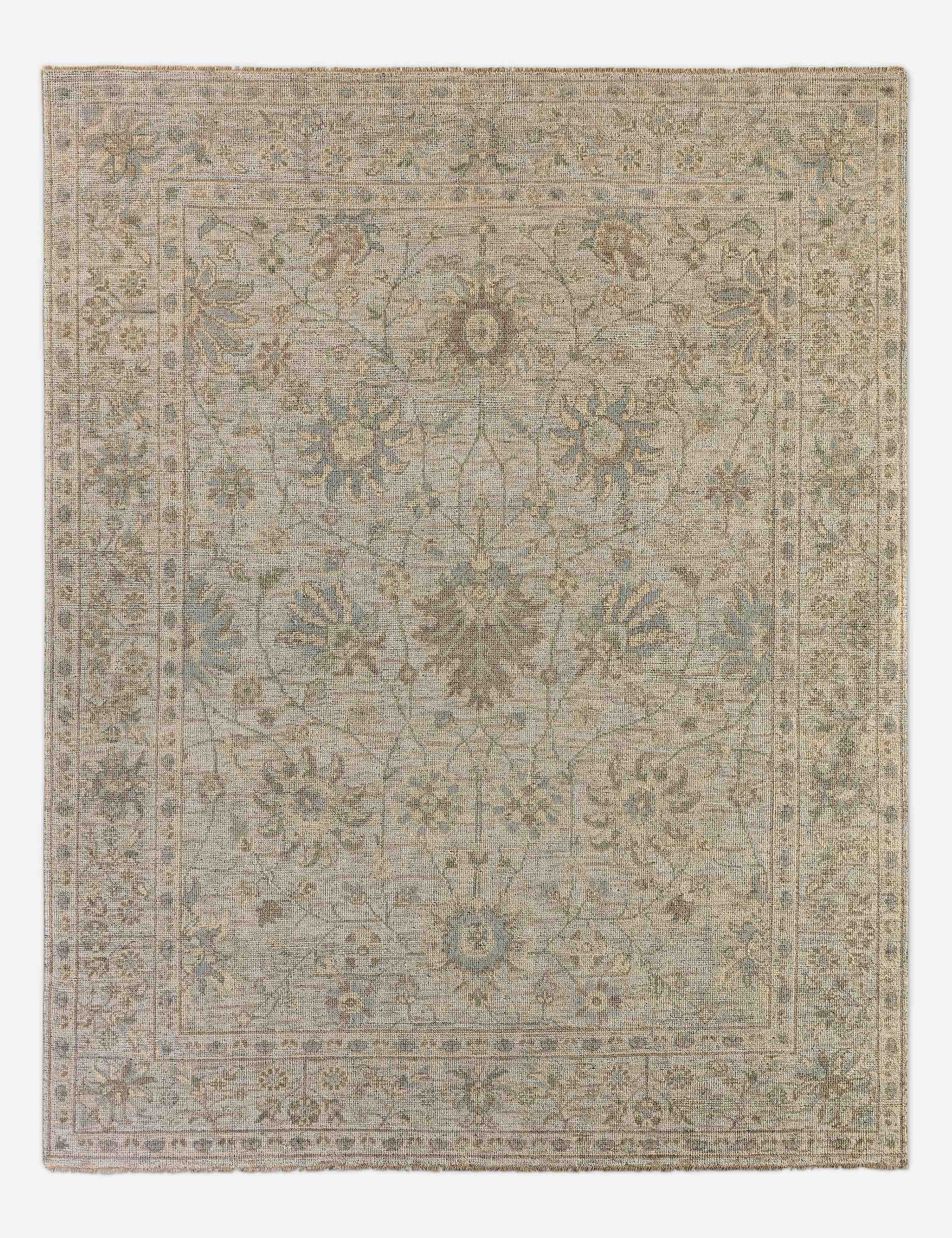 Lulu and Georgia Kairo Hand-Knotted Wool Rug – Green and Tan