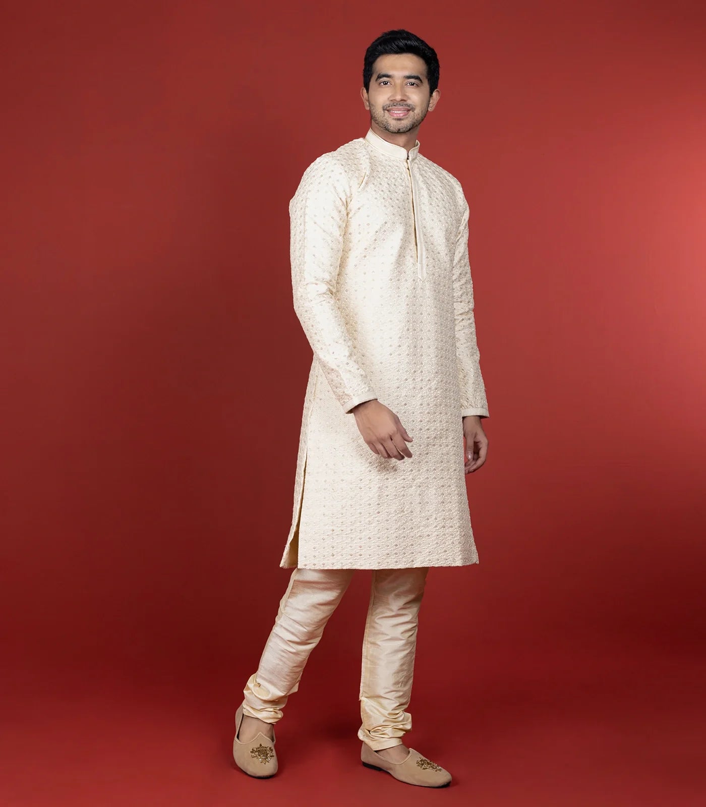 RmKV Cream Kurta With Sequin Embellishment And Gold Chudidar-Cream - view 2