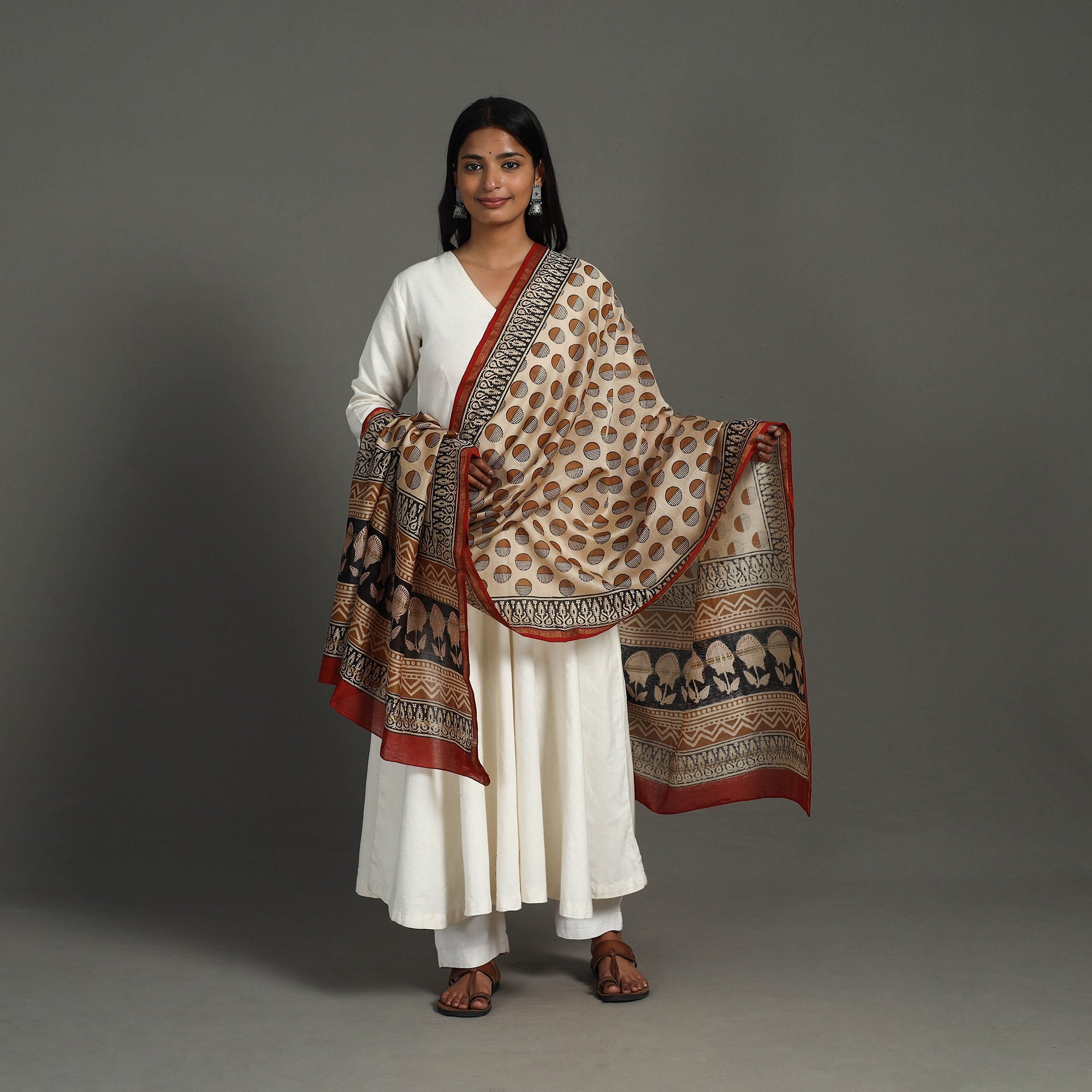 HAVELI CHRONICLES Beige - Block Print Chanderi Silk Bagru Dupatta 11