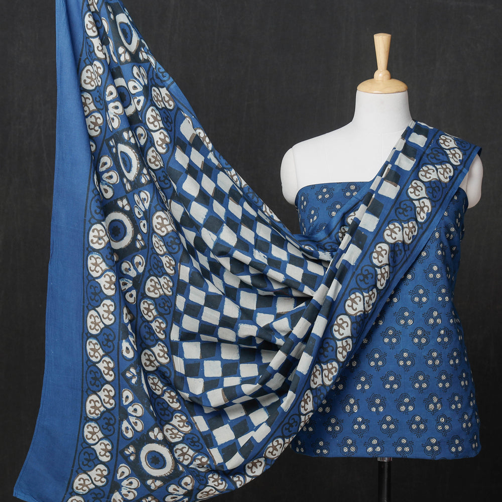HAVELI CHRONICLES Blue - 3pc Cotton Block Printed Pipad Dress Material Set