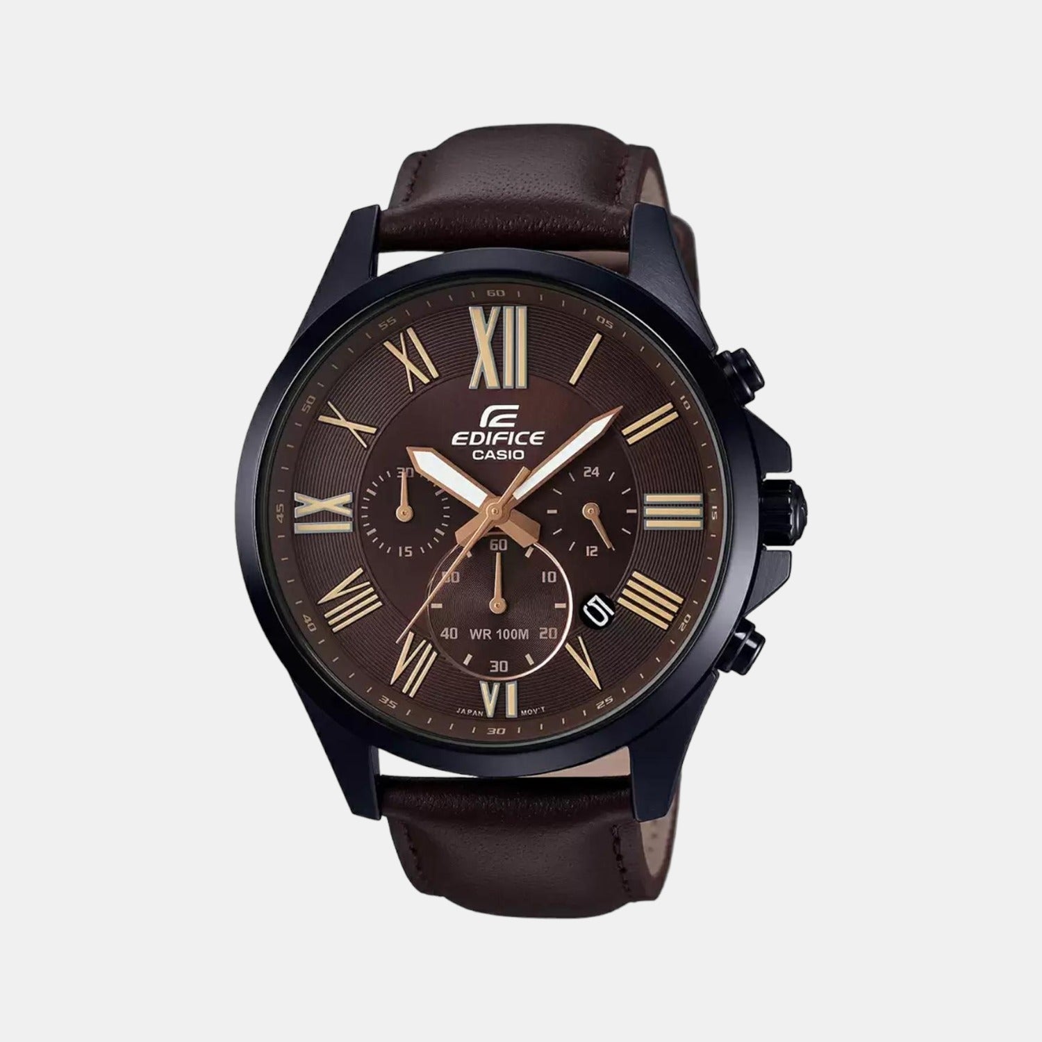 Casio Edifice Men Quartz Brown Dial Chronograph Leather Watch EX316