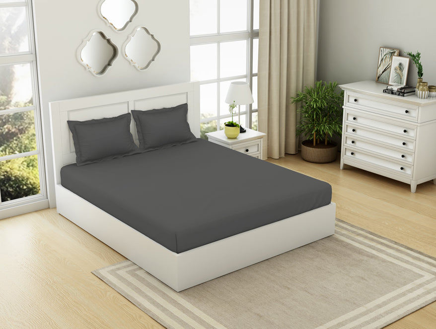 Spaces India Solid Charcoal - Charcoal 100% Cotton King Fitted Sheet - Everyday Essentials By Spaces - view 2