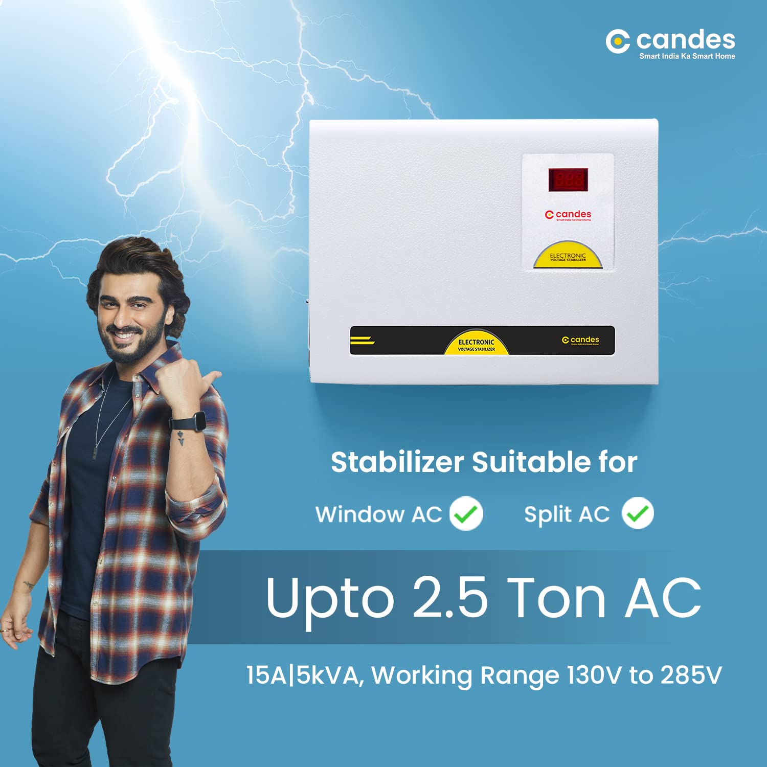 Candes Crystal 5KVA for 2 Ton/2.2 Ton AC (130V to 280V) Voltage Stabilizer Best for Inverter AC, Split AC or Windows AC up to 2.5 Ton (Including 1.8 T - view 2