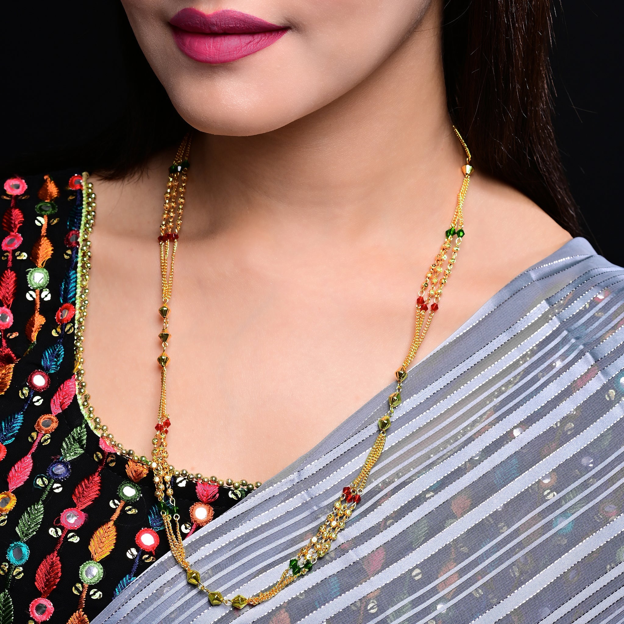Branta Traditional Layered Long Mala Necklace For Women - view 2