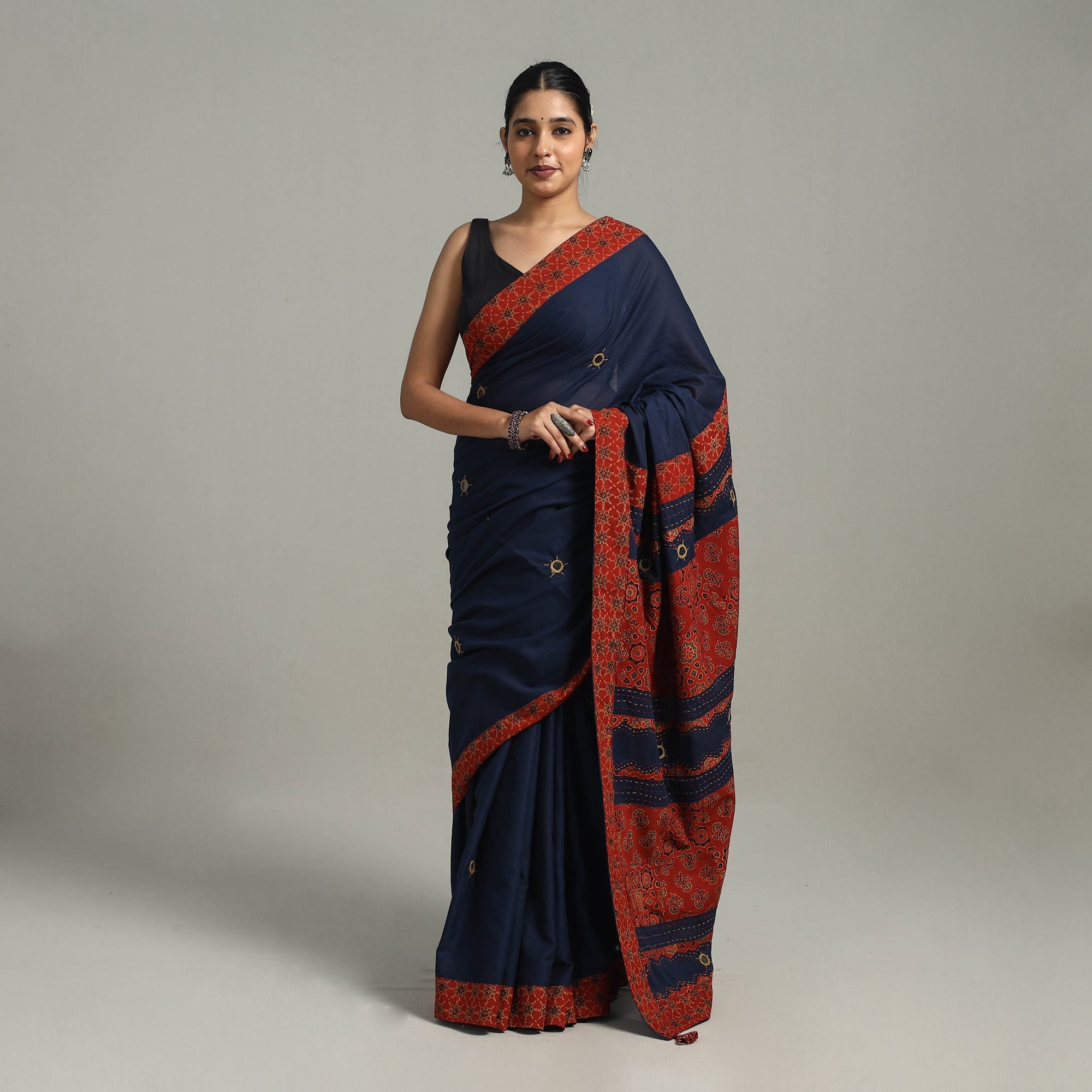 SHADES OF MARUDHARA Blue - Applique Patchwork Mul Cotton Tagai Ajrakh Saree 02 - view 3