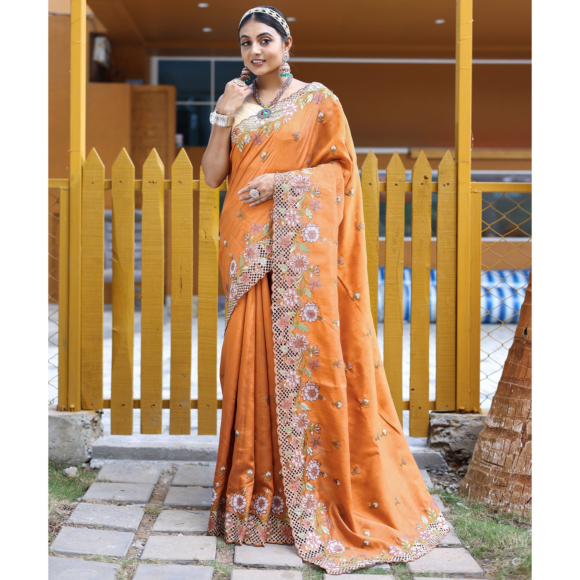 TASARIKA COUTURE Apeksha Orange Silk Handwork Saree - view 2