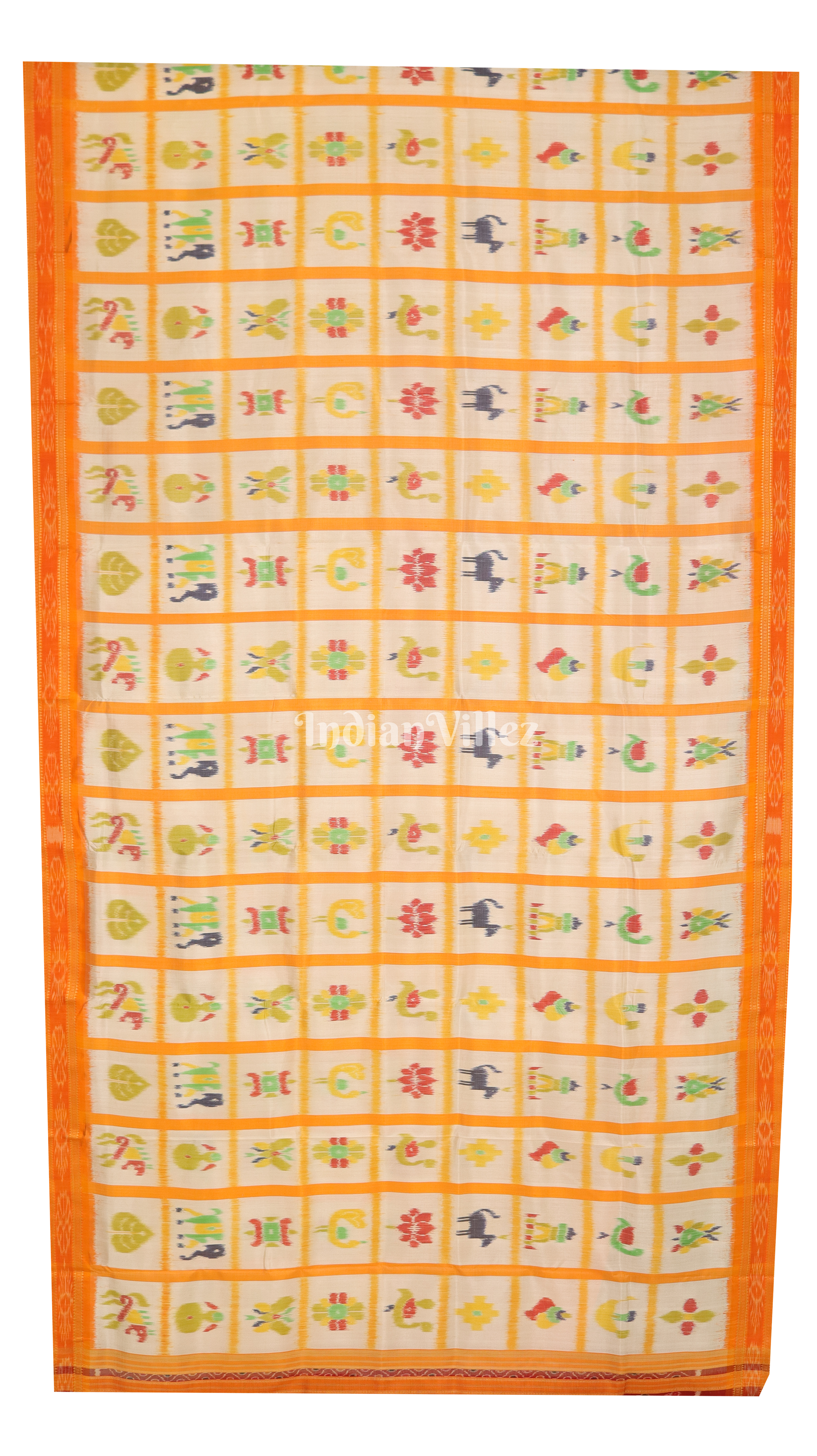 IndianVillèz White Yellow Nabakothi Khandua Silk Saree - view 3