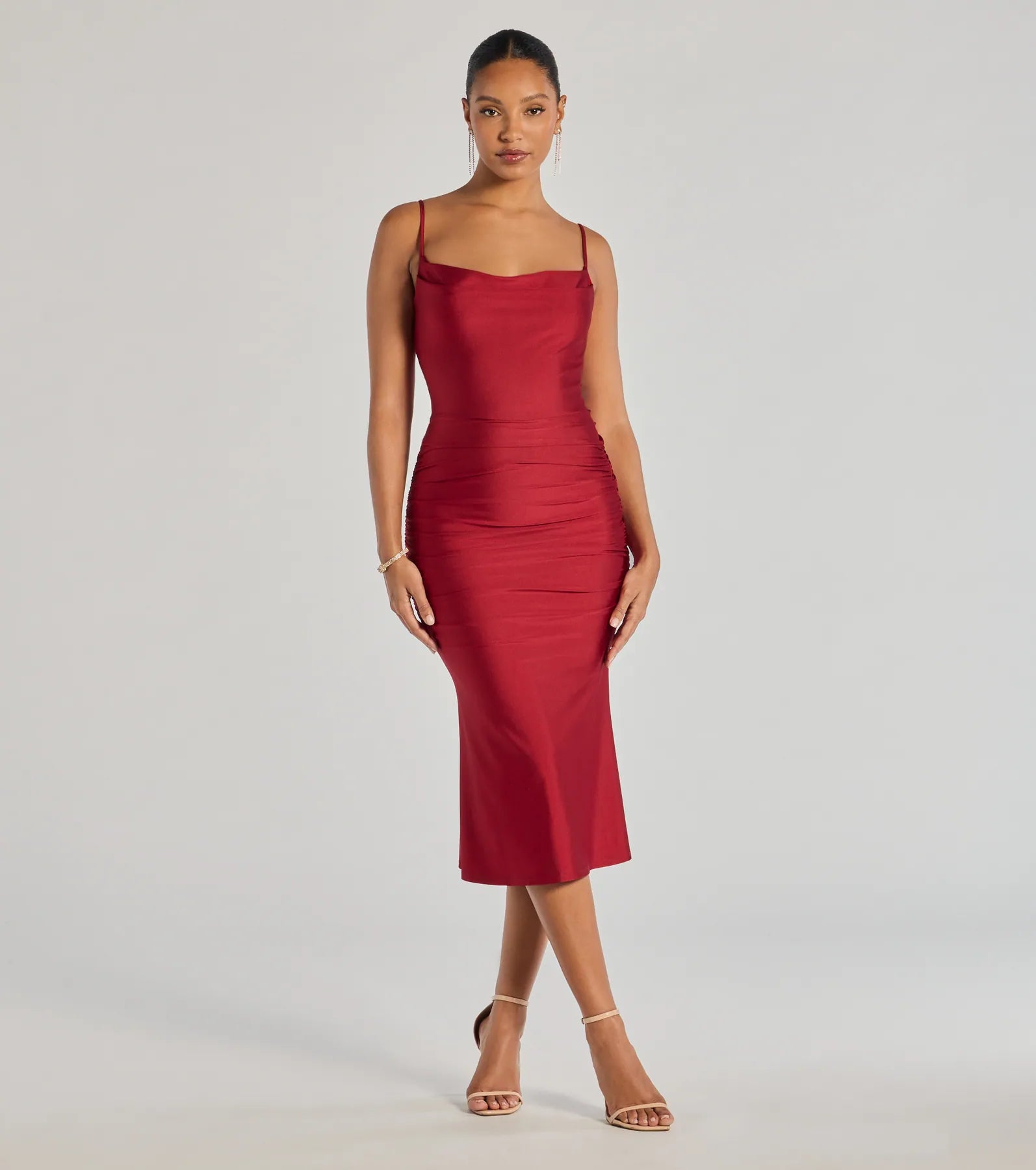 Windsor Stunning Silhouette Ruched Knit Midi Dress