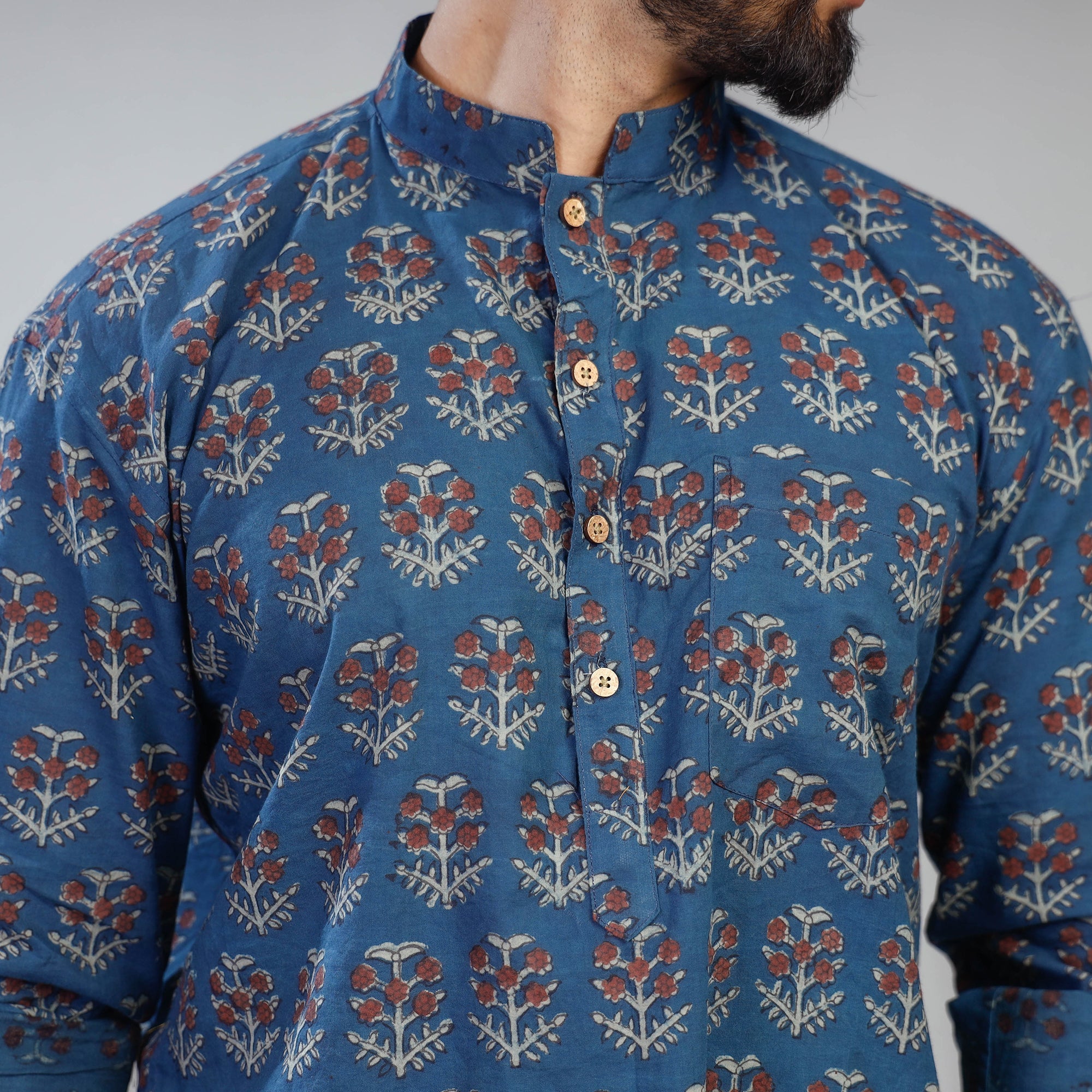 ITOKRI CASUALS Blue - Akola Block Printed Cotton Men Short Kurta - view 4
