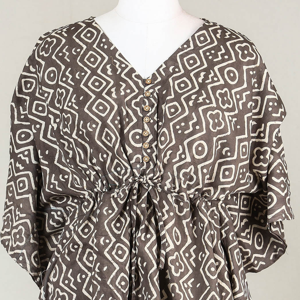 ITOKRI CASUALS Brown - Akola Block Printed Cotton Kaftan with Tie-Up Waist (Short) - view 2