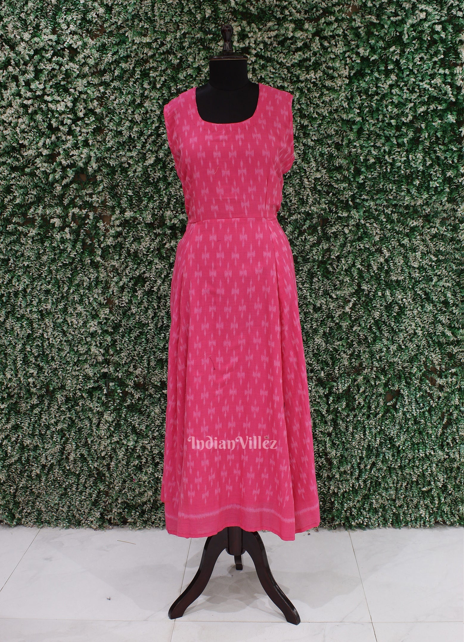 IndianVillèz Bubblegum Pink with Jhoti pattern Odisha Ikat Designer Long Gown for Women