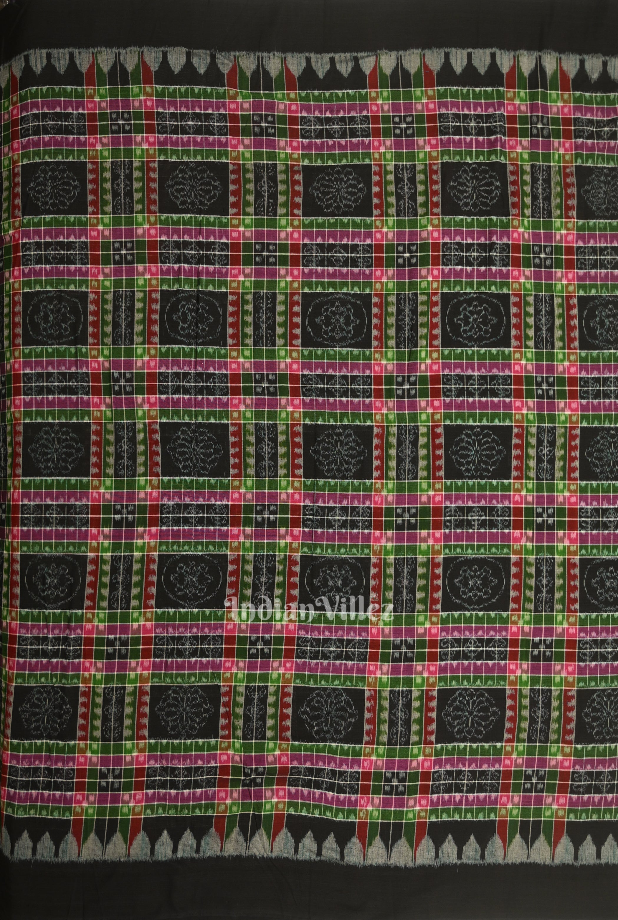 IndianVillèz Black with Multi Color Utkalaxmi Sambalpuri Ikat Cotton Fabric - view 3