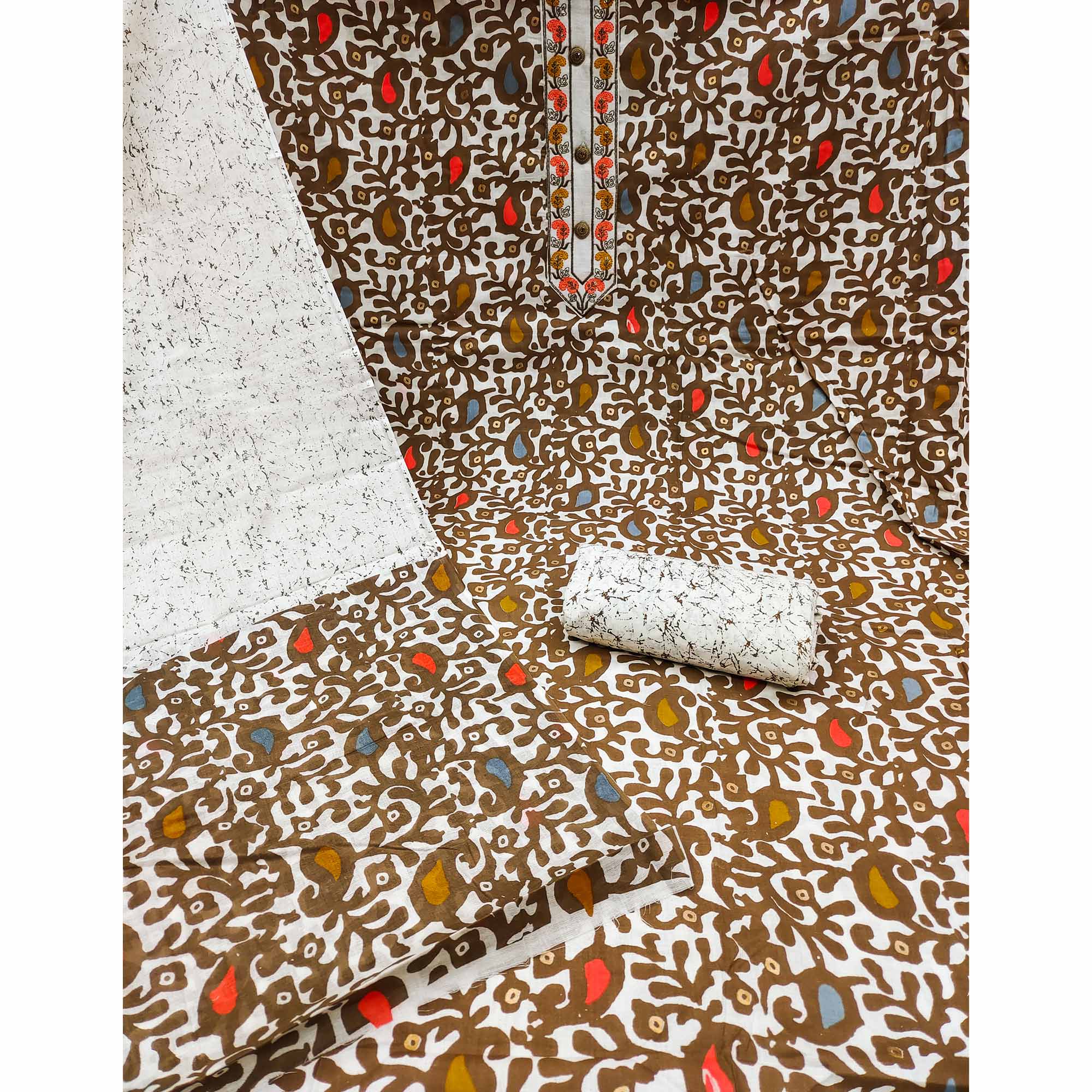 Peachmode Brown Printed Cotton Dress Material - view 3